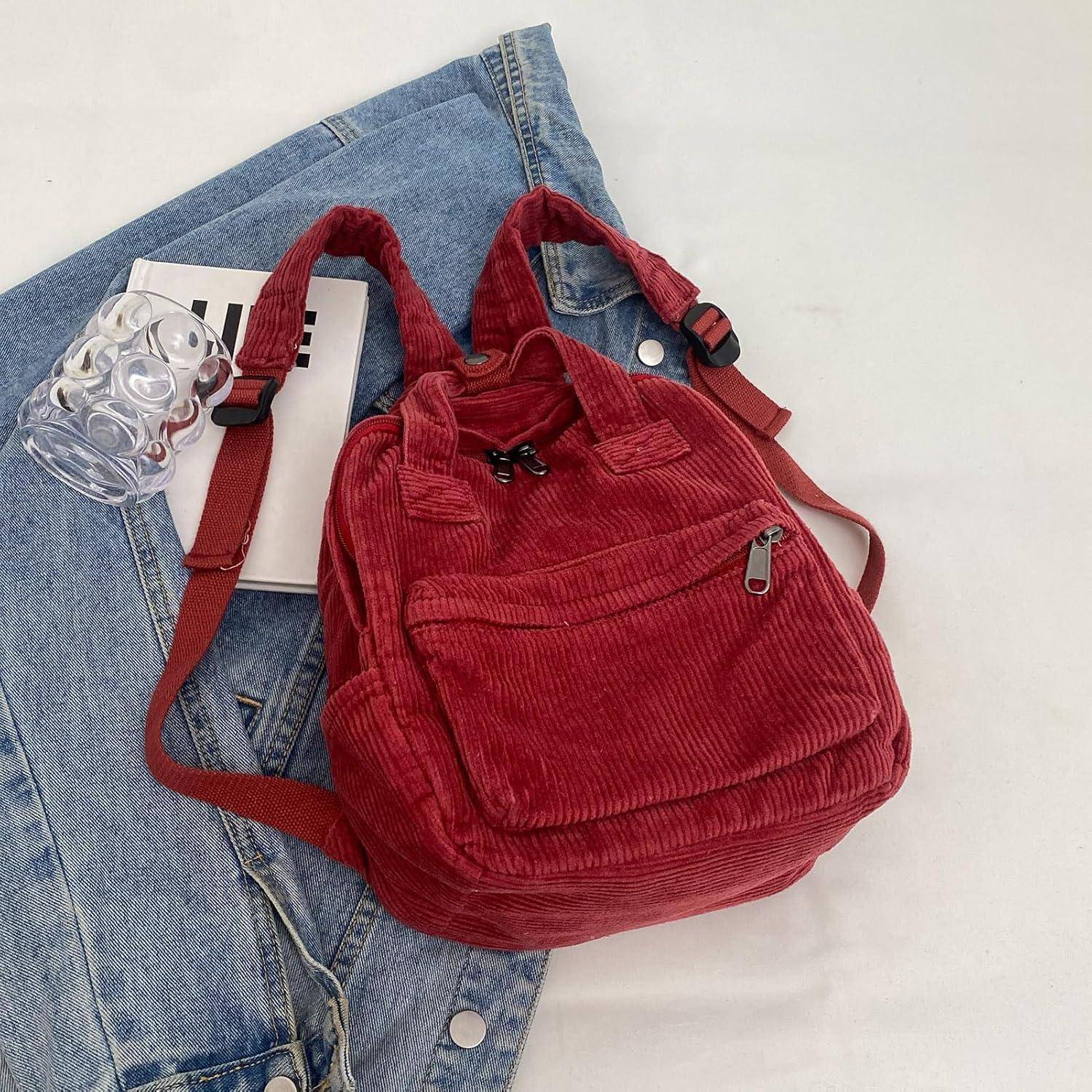 Rucksack Damen Klein Cord Cityrucksack Daypack kein A4 Rot
