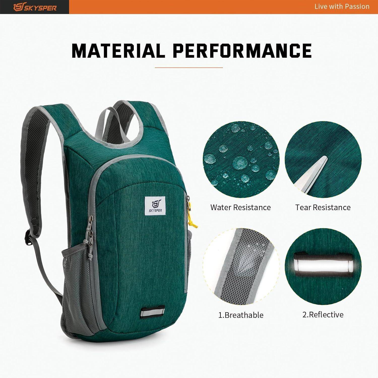 Rucksack faltbar ultraleicht wasserfest Daypack 10L 15L 10L Dunkelgrün