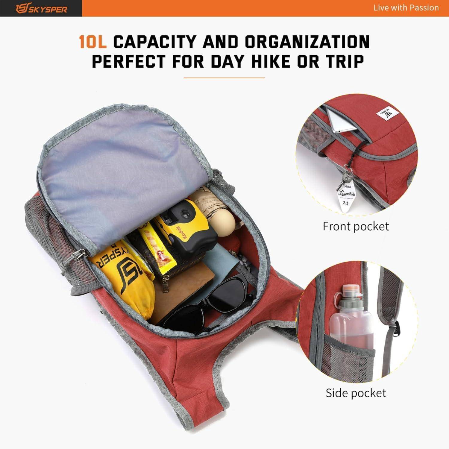 Rucksack Faltbar Ultraleicht Wasserfest Daypack 10L Rot