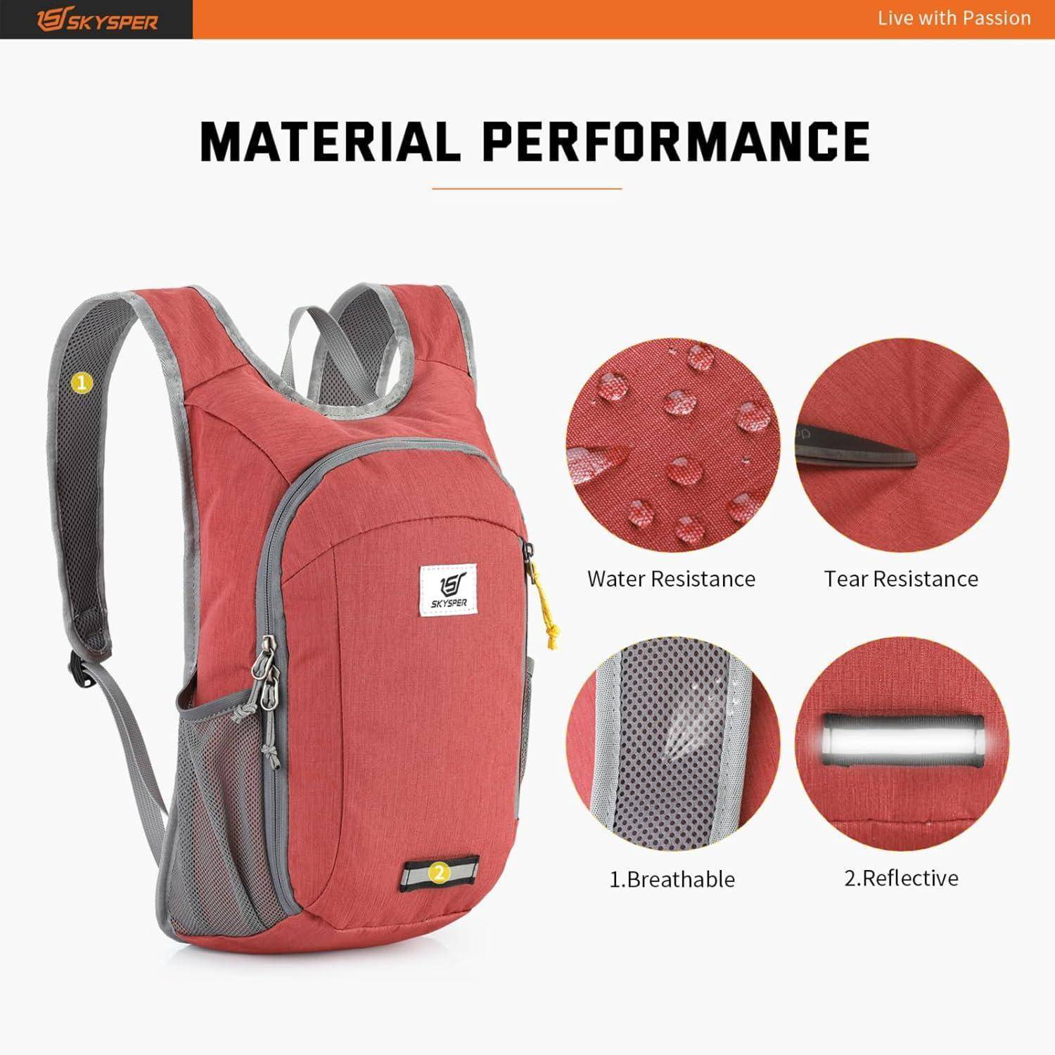 Rucksack Faltbar Ultraleicht Wasserfest Daypack 10L Rot