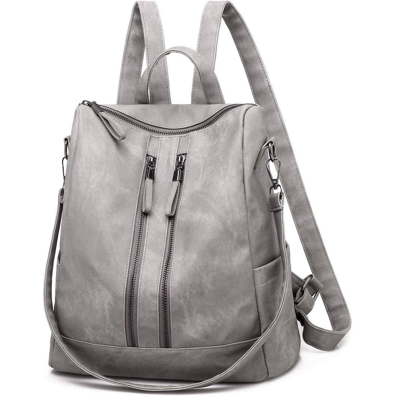 Rucksack Damen wasserdicht diebstahlsicher PU Leder Grau