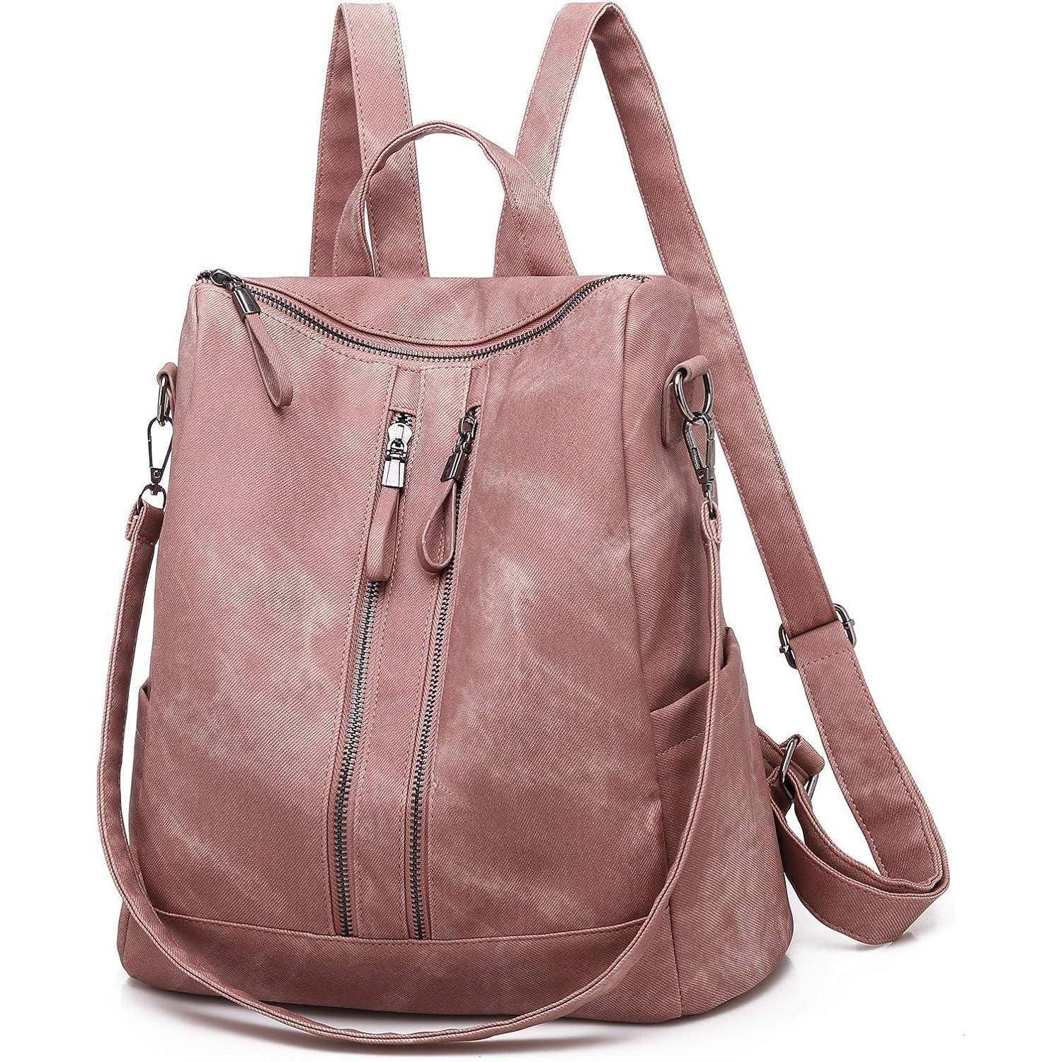 Rucksack Damen wasserdicht diebstahlsicher PU Leder leicht Rose
