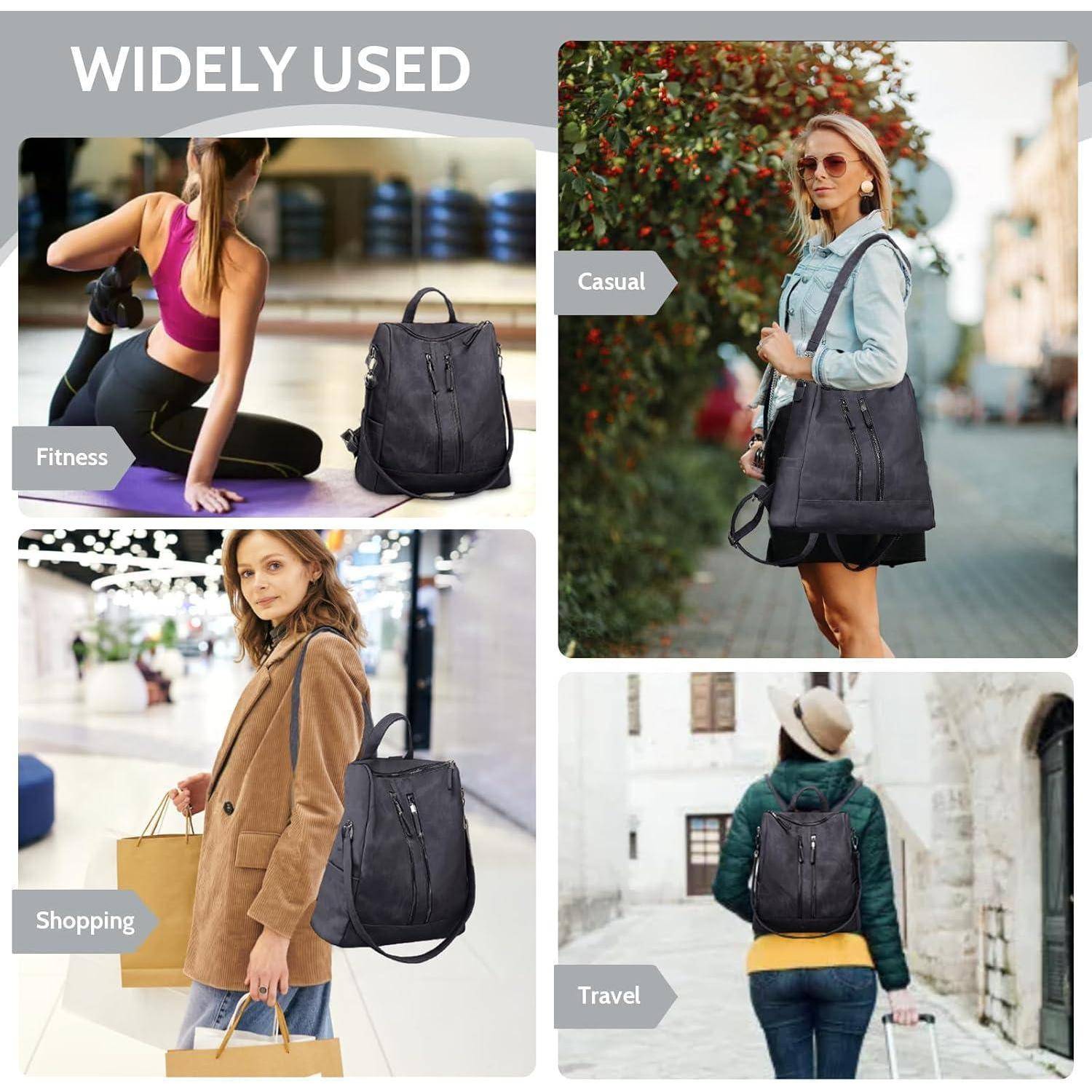 Rucksack Damen wasserdicht diebstahlsicher leicht PU Leder Schwarz