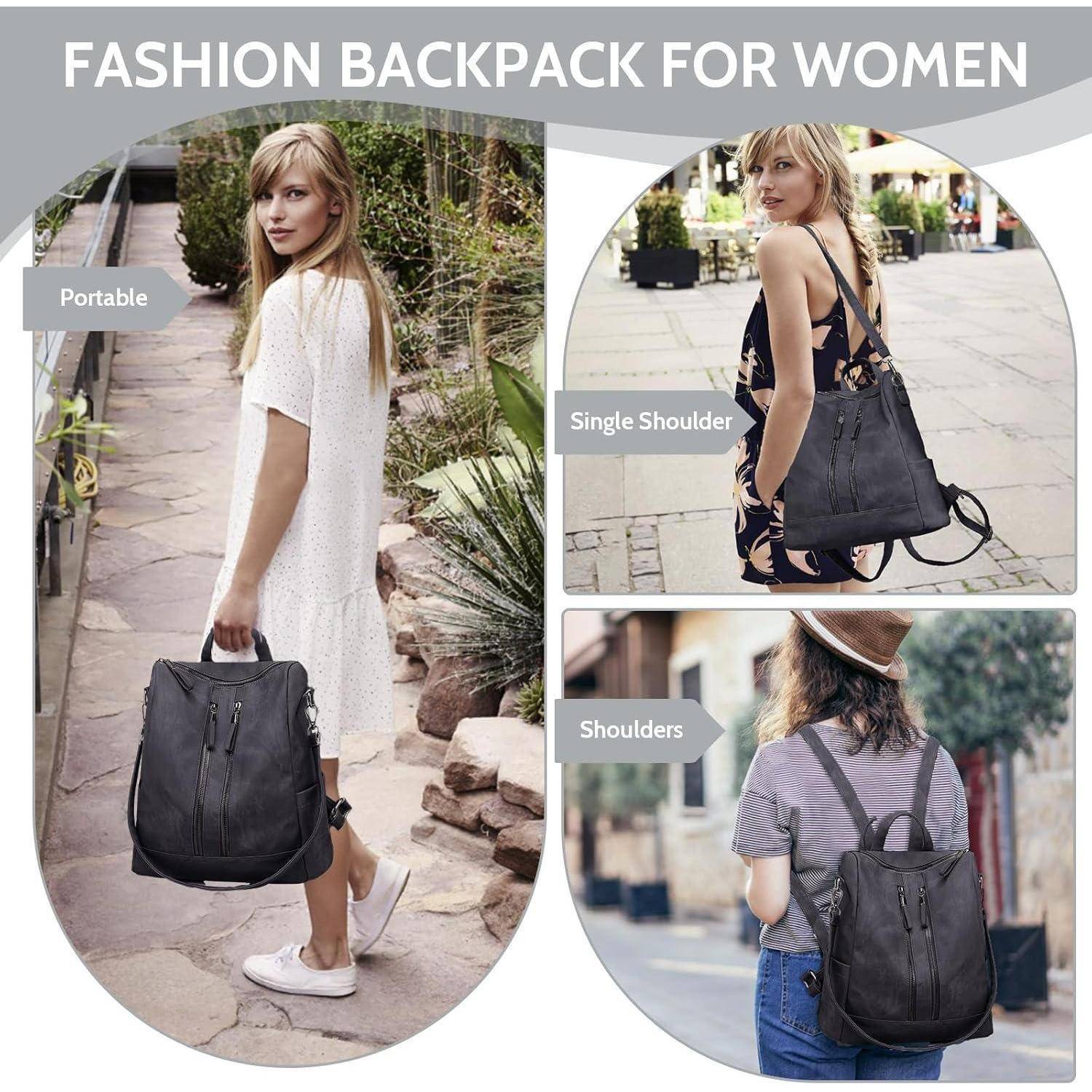 Rucksack Damen wasserdicht diebstahlsicher leicht PU Leder Schwarz