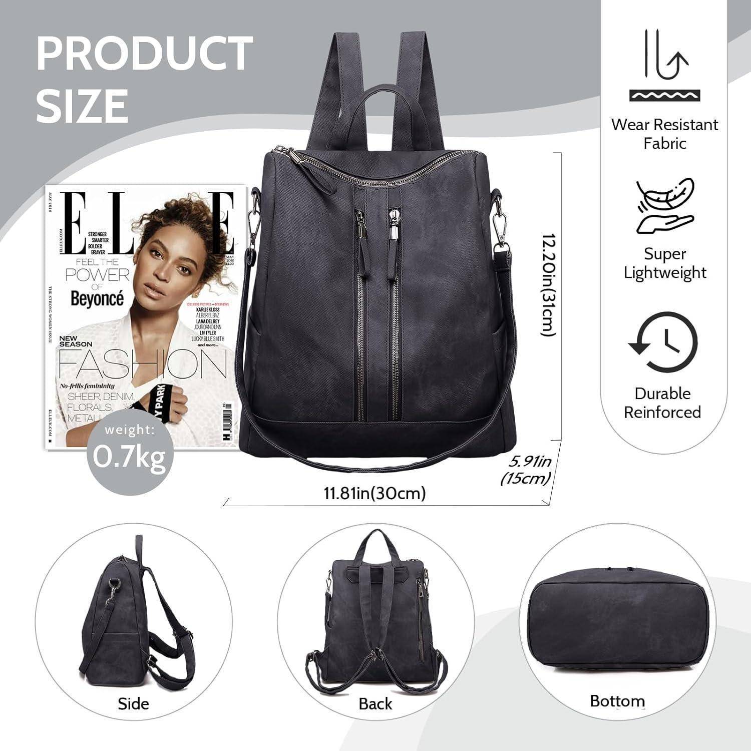 Rucksack Damen wasserdicht diebstahlsicher leicht PU Leder Schwarz