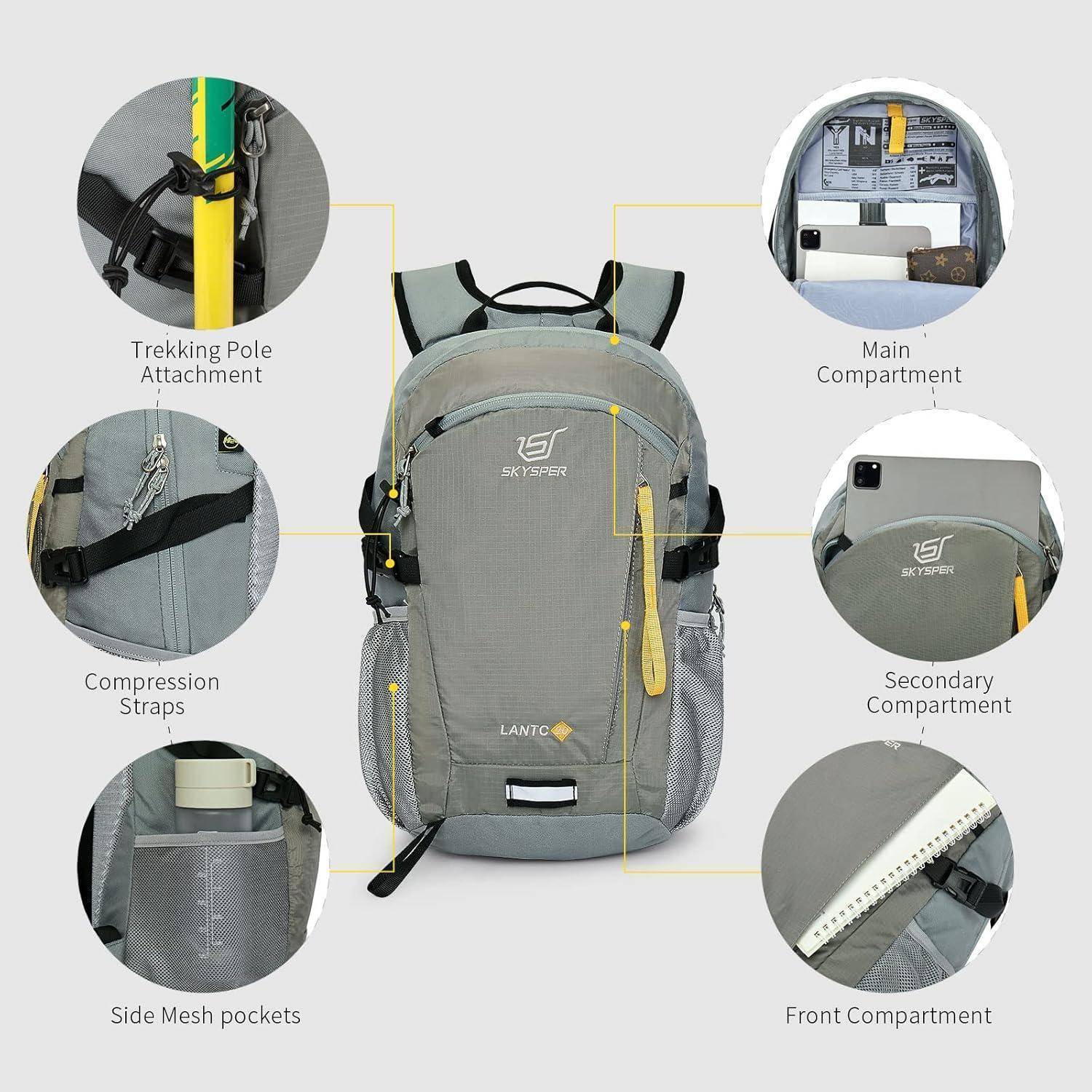 Wanderrucksack Rückenbelüftung Mesh 20Liter Hellgrau-20l