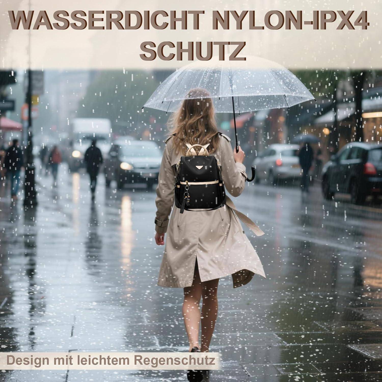 Rucksack Damen diebstahlsicher Cityrucksack PX4 Schwarz mit Hellkhaki