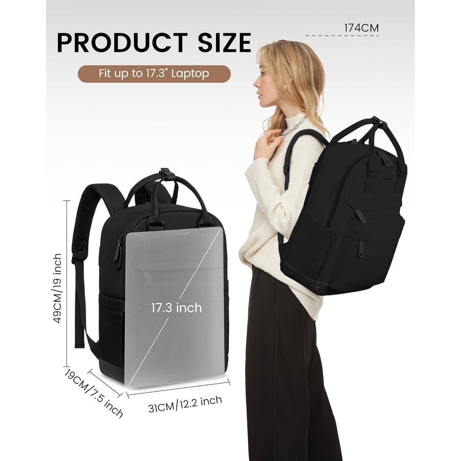 Schulrucksack Teenager Mädchen Laptopfach17Zoll 17,3 Zoll A-schwarz