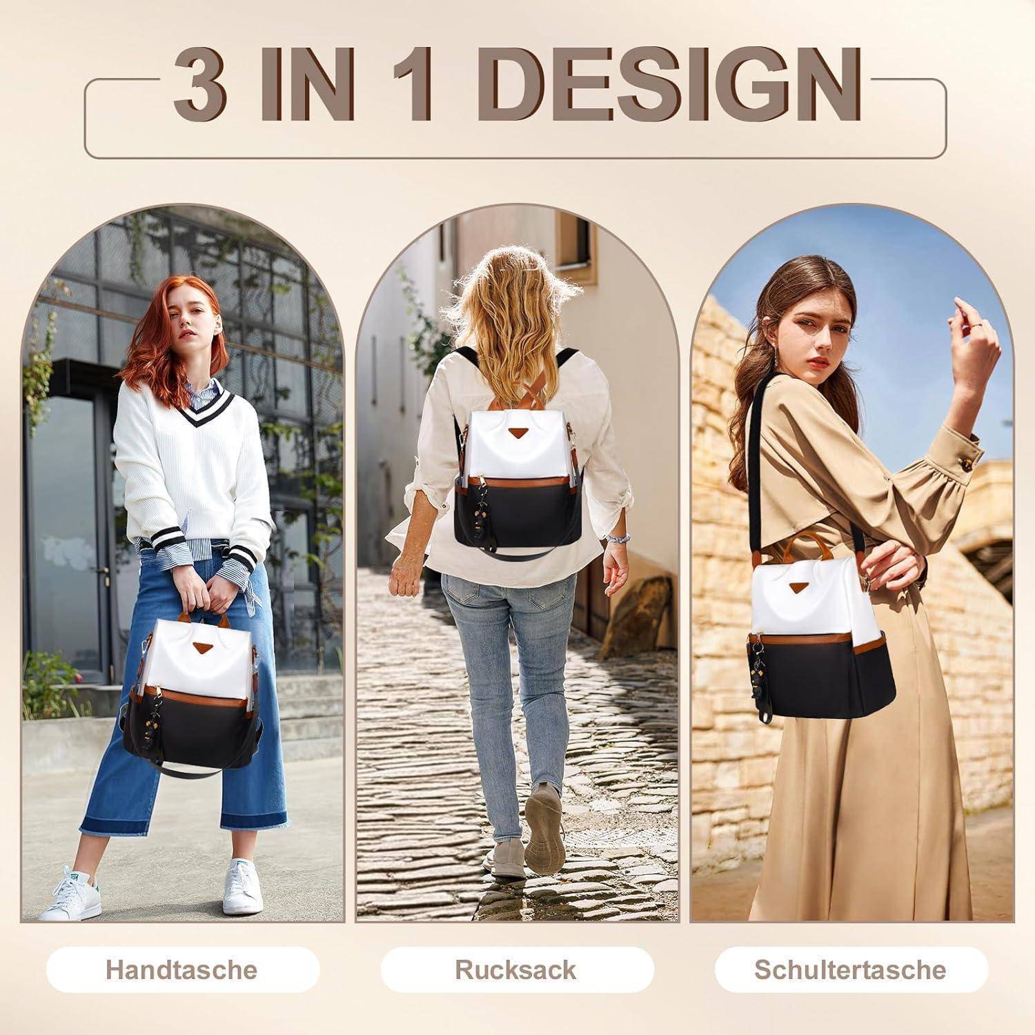 Rucksack Diebstahlsicher Wasserdicht Damen Weiß & Schwarz