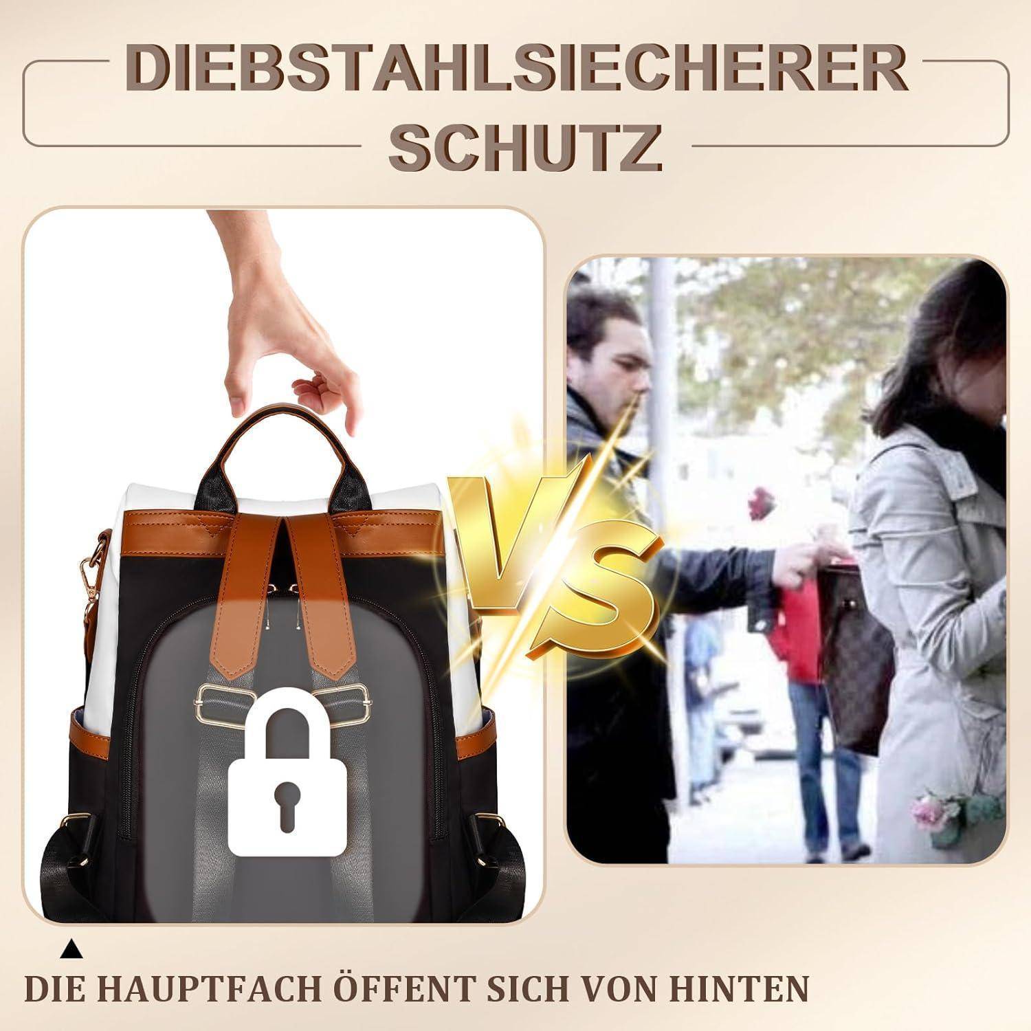 Rucksack Diebstahlsicher Wasserdicht Damen Weiß & Schwarz
