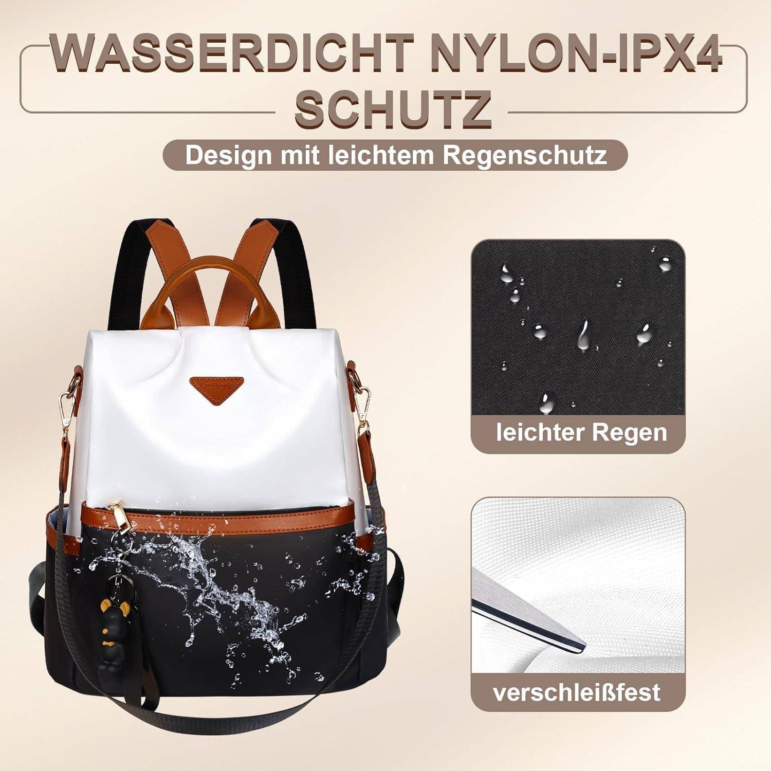 Rucksack Diebstahlsicher Wasserdicht Damen Weiß & Schwarz