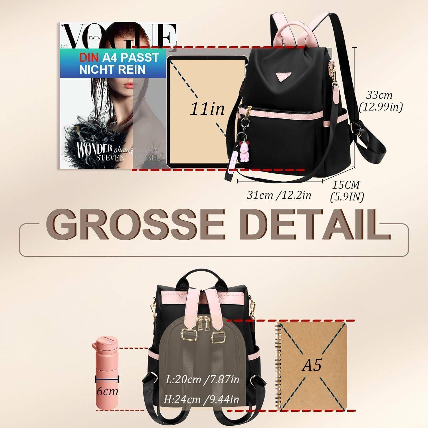 Rucksack Damen diebstahlsicher PX4 Set Schwarz mit Pink(pu)