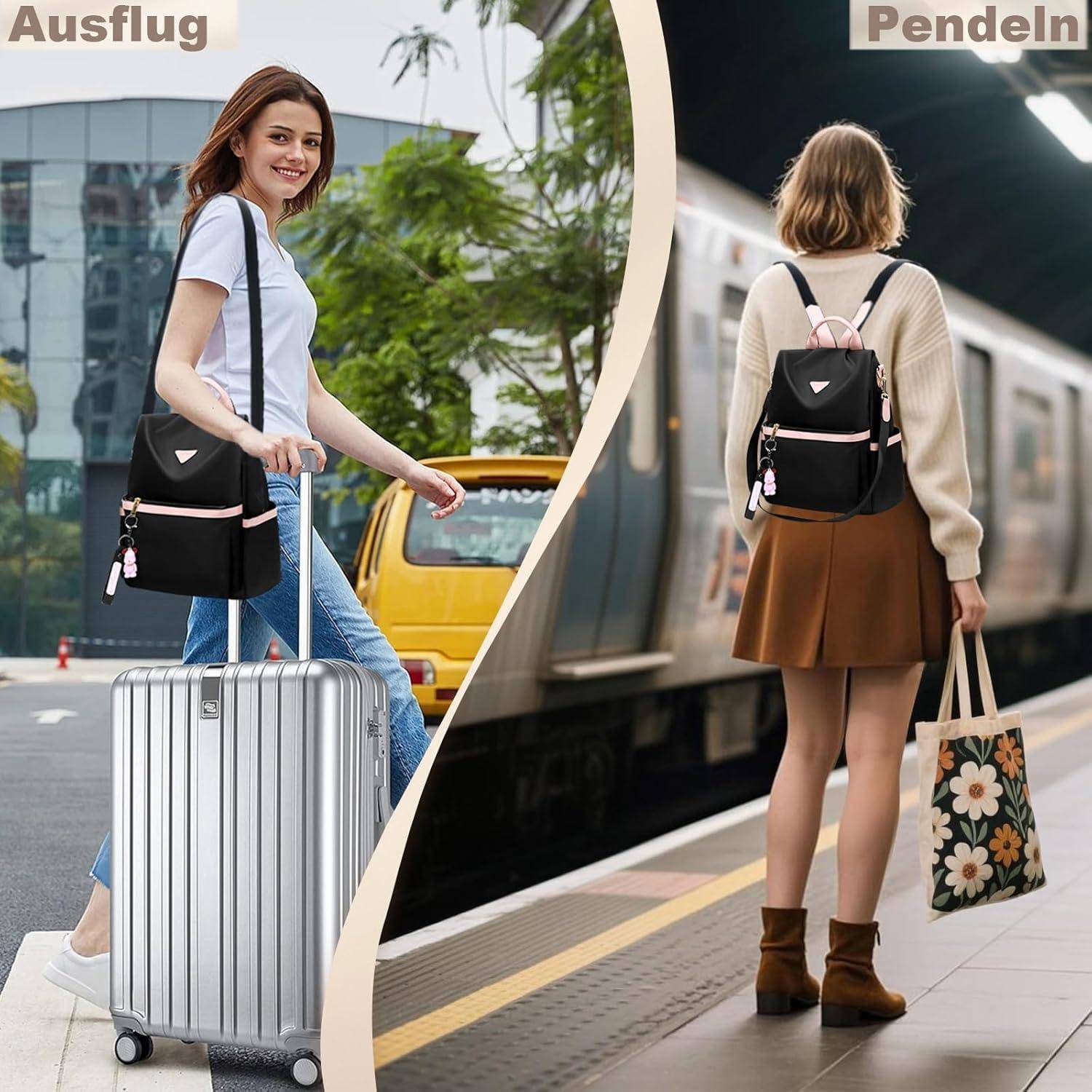 Damen Rucksack klein Schwarz Nylon Diebstahlschutz Schultertasche 28 x