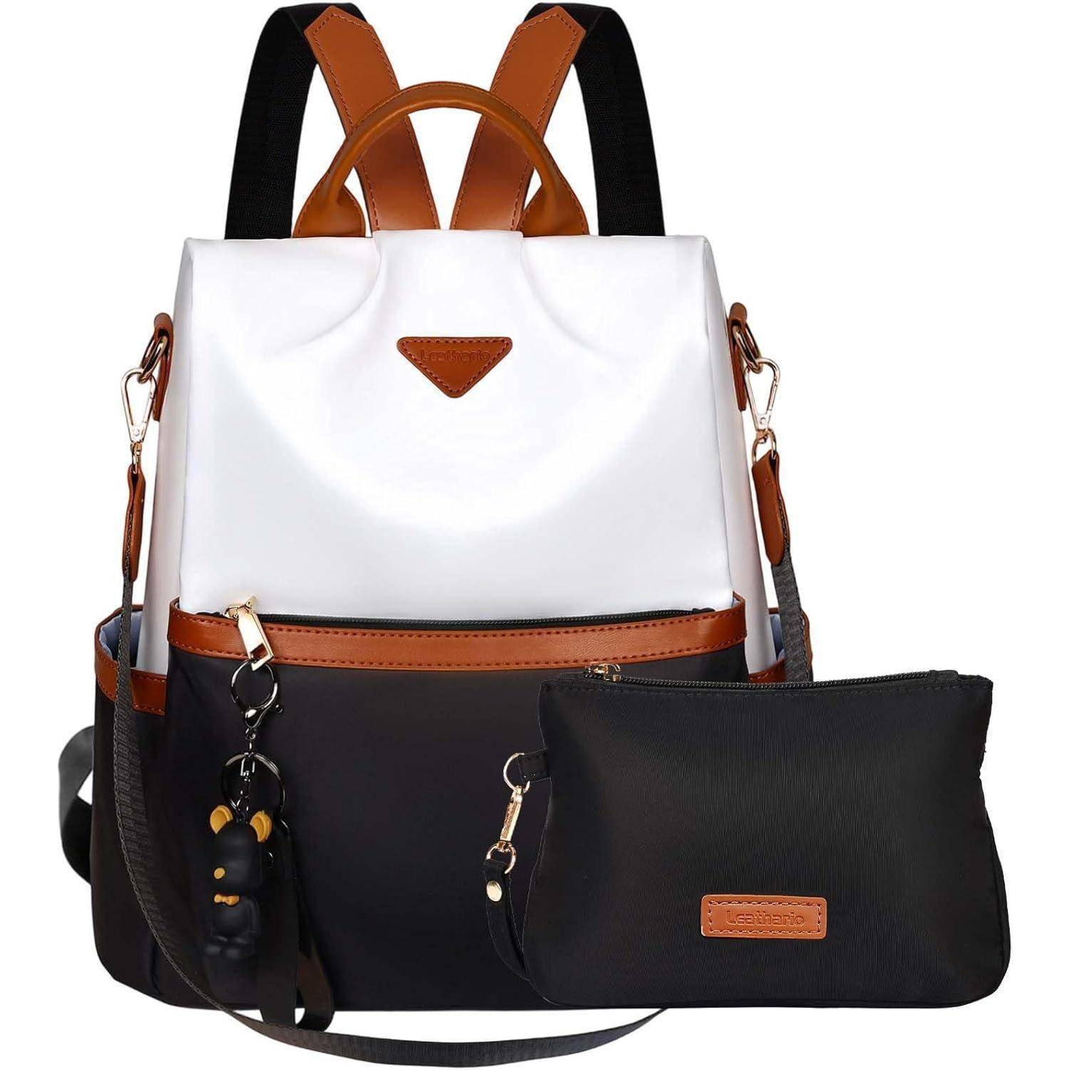 Rucksack Damen klein diebstahlsicher wasserdicht Set Weiß Schwarz