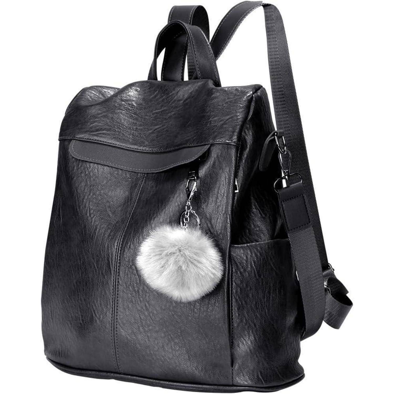 Rucksack Damen wasserdicht diebstahlsicher PU Leder Schwarz