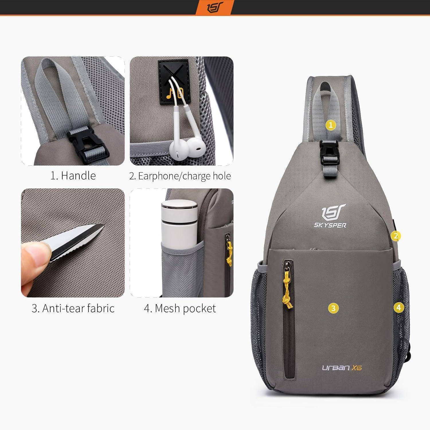 Schultertasche Brusttasche Crossbody Wasserfest Urbanx6-khakigrau