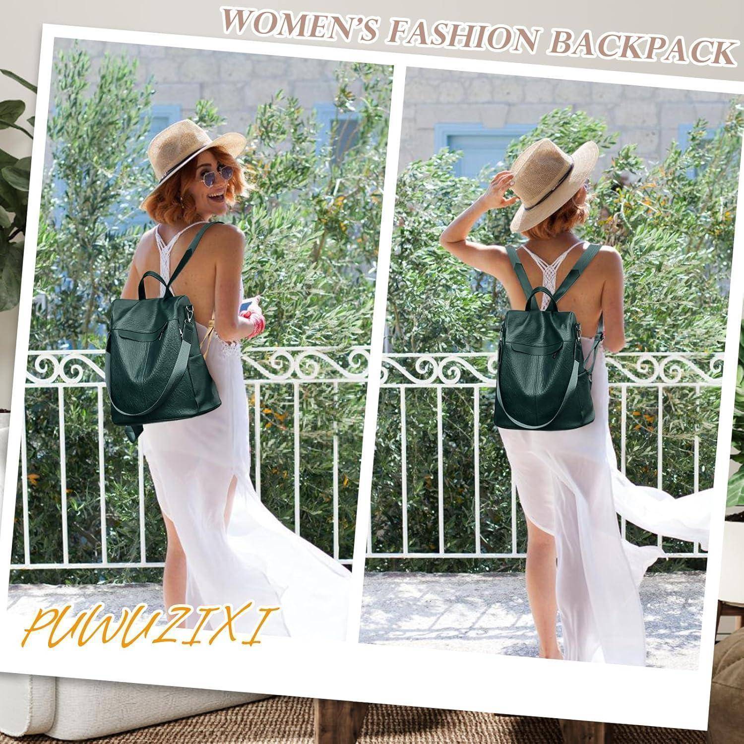 Rucksack Damen Wasserdicht Diebstahlsicher Mehrzweck PU Leder Grün