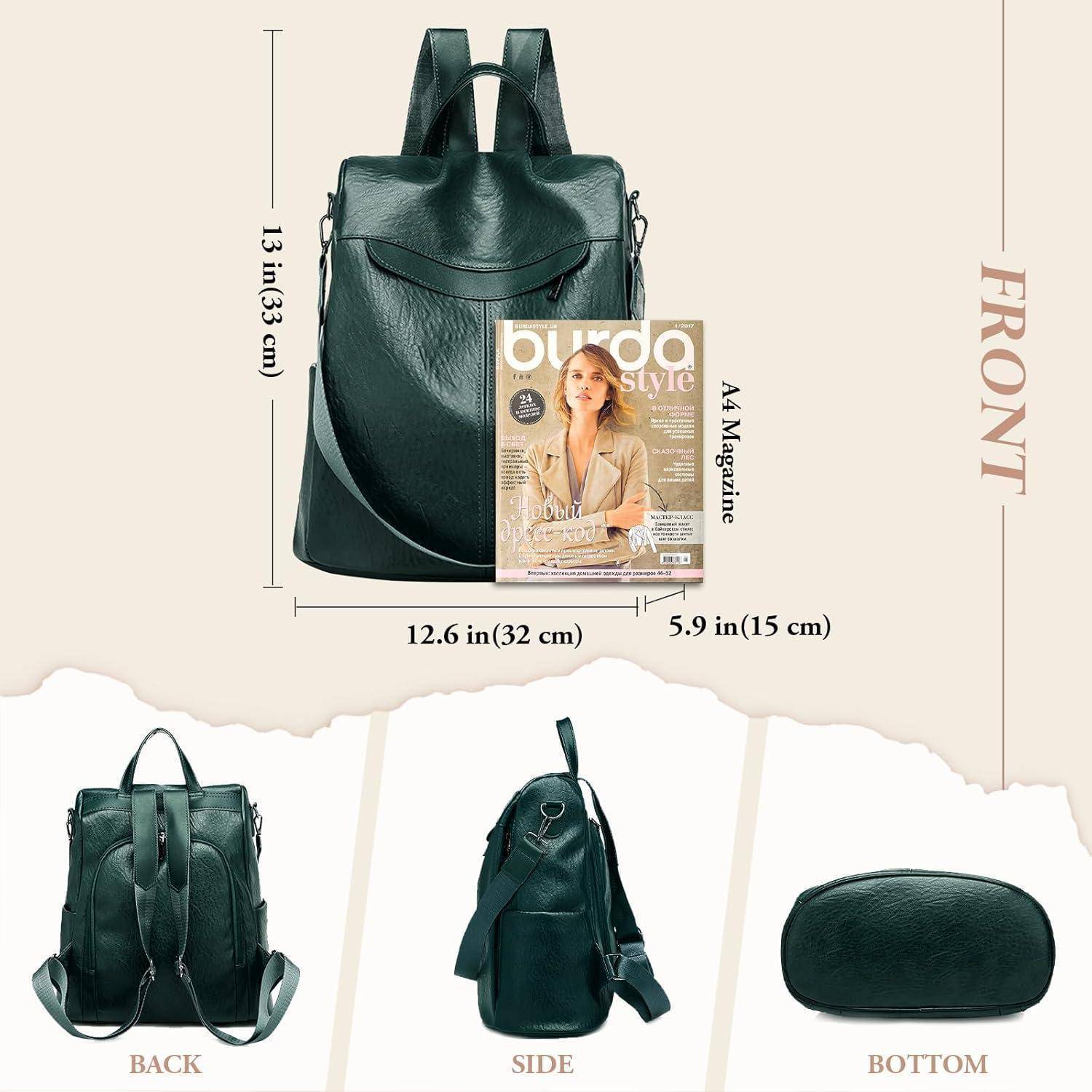 Rucksack Damen Wasserdicht Diebstahlsicher Mehrzweck PU Leder Grün