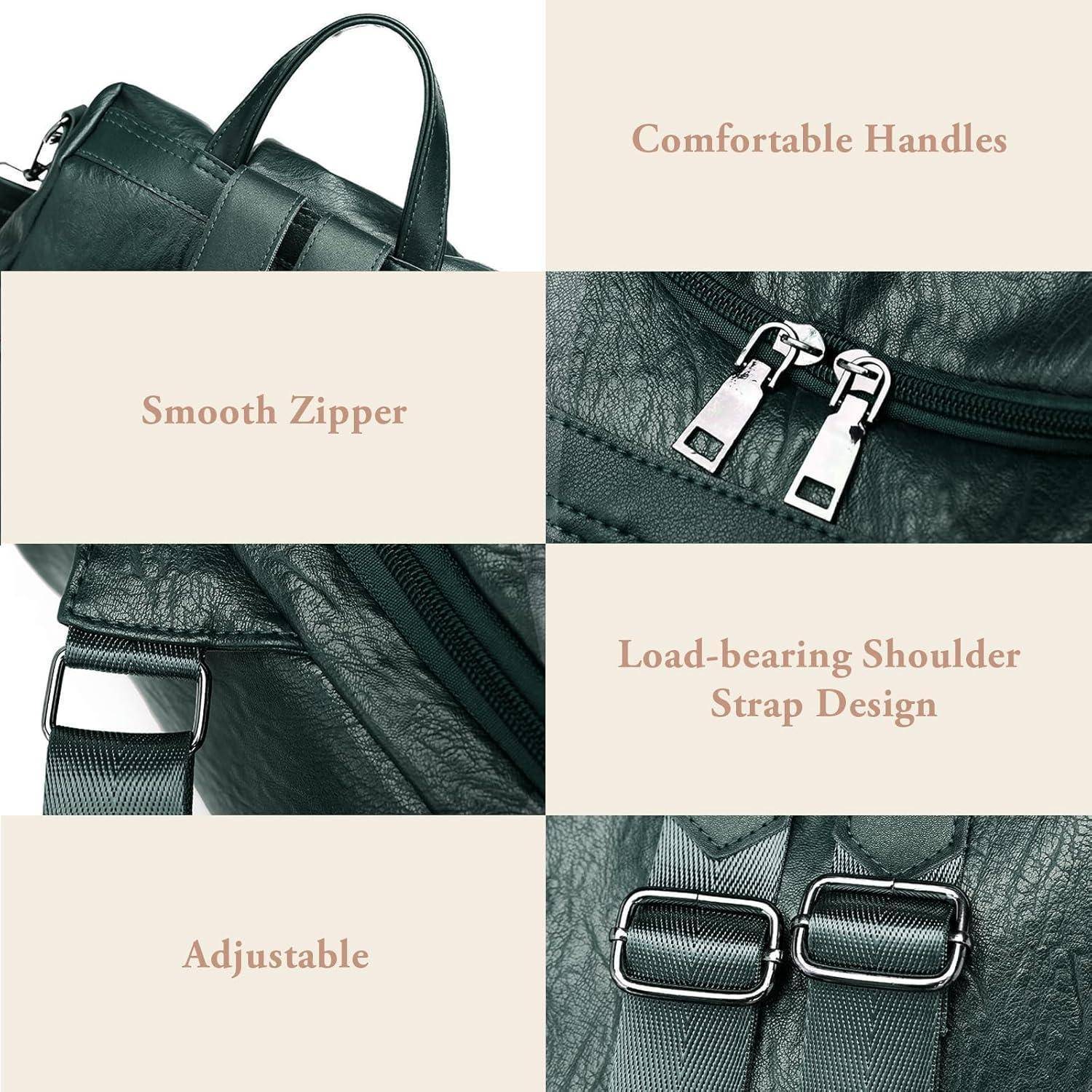 Rucksack Damen Wasserdicht Diebstahlsicher Mehrzweck PU Leder Grün