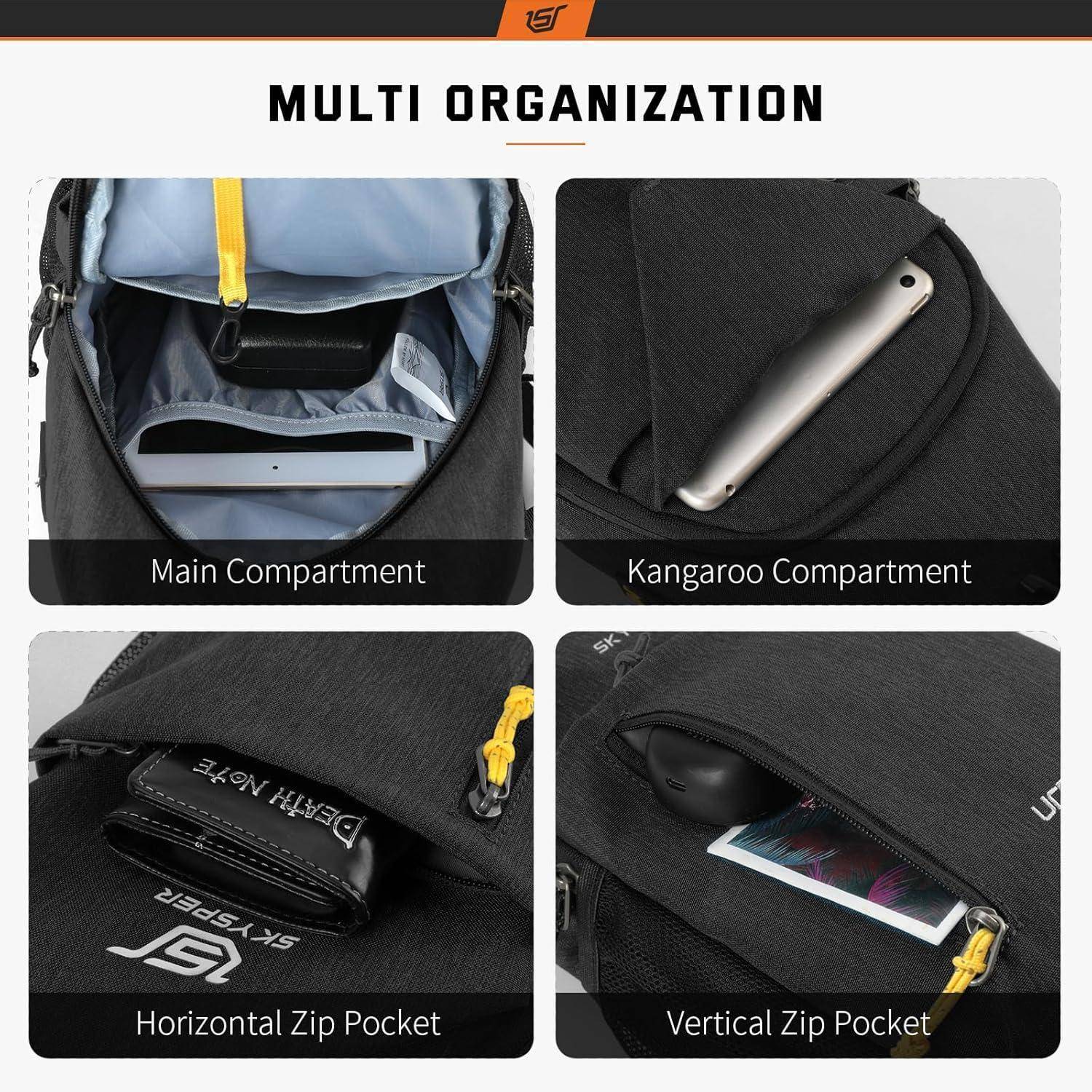 Umhängetasche Brusttasche Crossbody Wandern Outdoor Urbanx6-schwarz02