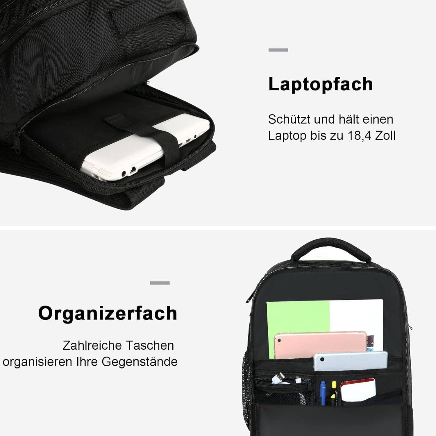 Handgepäck Rucksack 55x40x20 Laptop 18.4 Lufthansa-55x40x20cm Schwarz