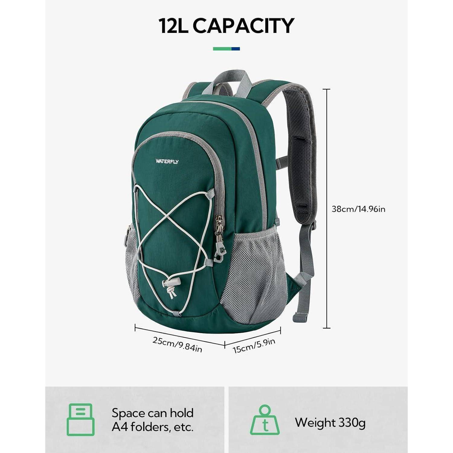 Rucksack 12L Wanderrucksack Brustschnalle Reisen Wandern Dunkelgrün