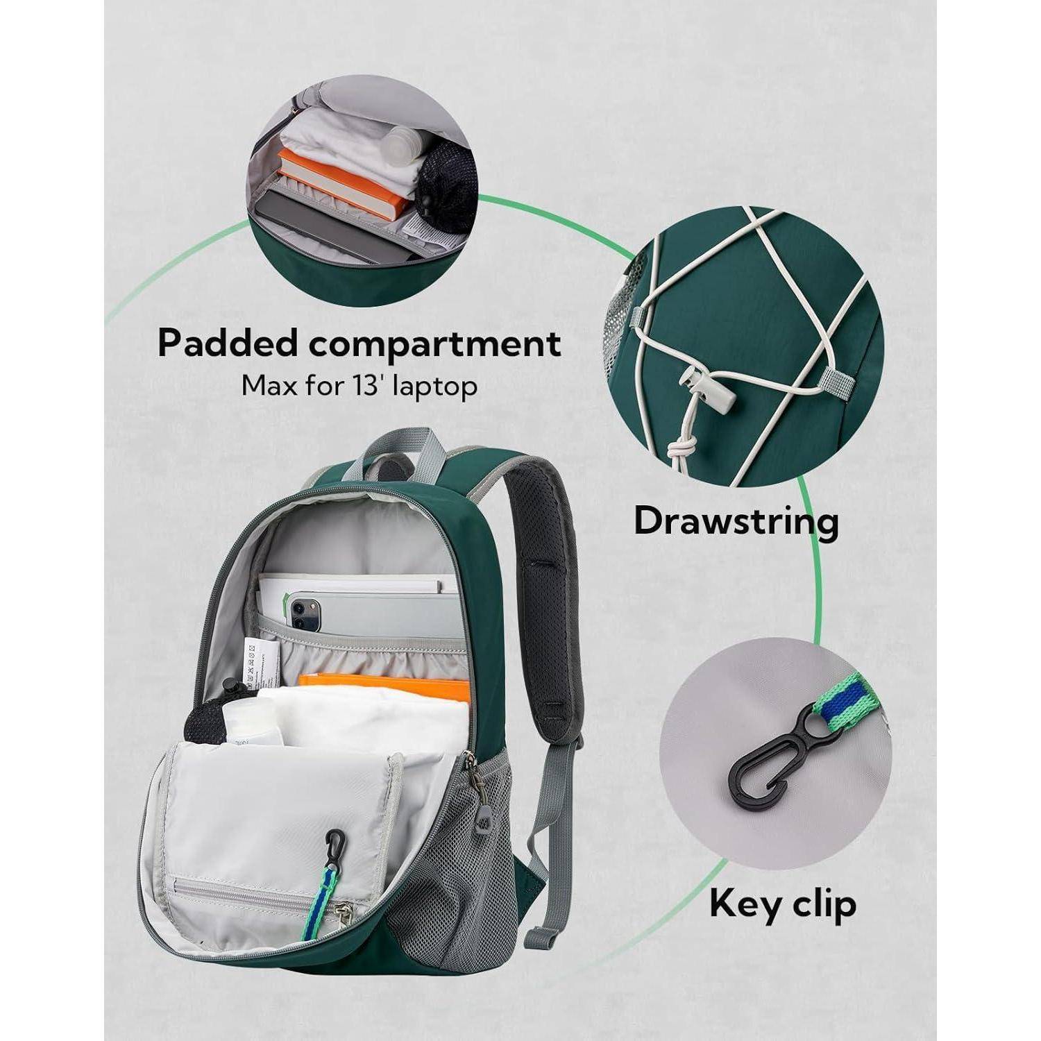 Rucksack 12L Wanderrucksack Brustschnalle Reisen Wandern Dunkelgrün