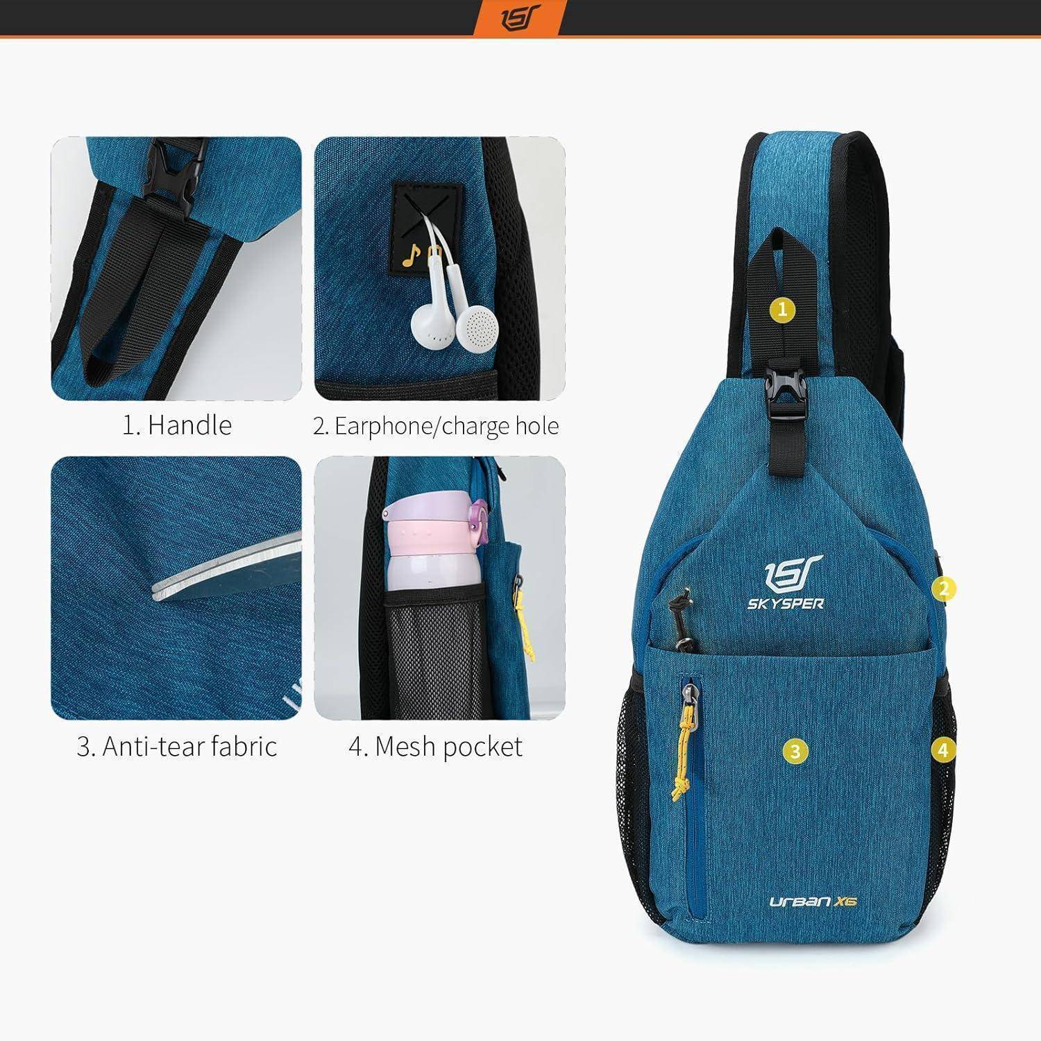 Schultertasche Brusttasche Wasserfest Outdoor Wandern Urbanx6 blau