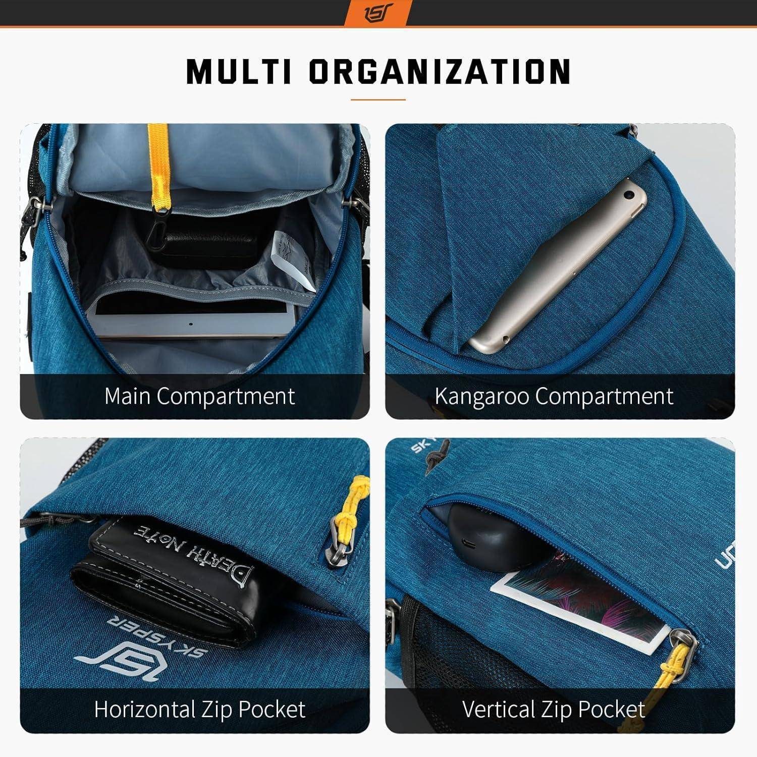 Schultertasche Brusttasche Wasserfest Outdoor Wandern Urbanx6 blau