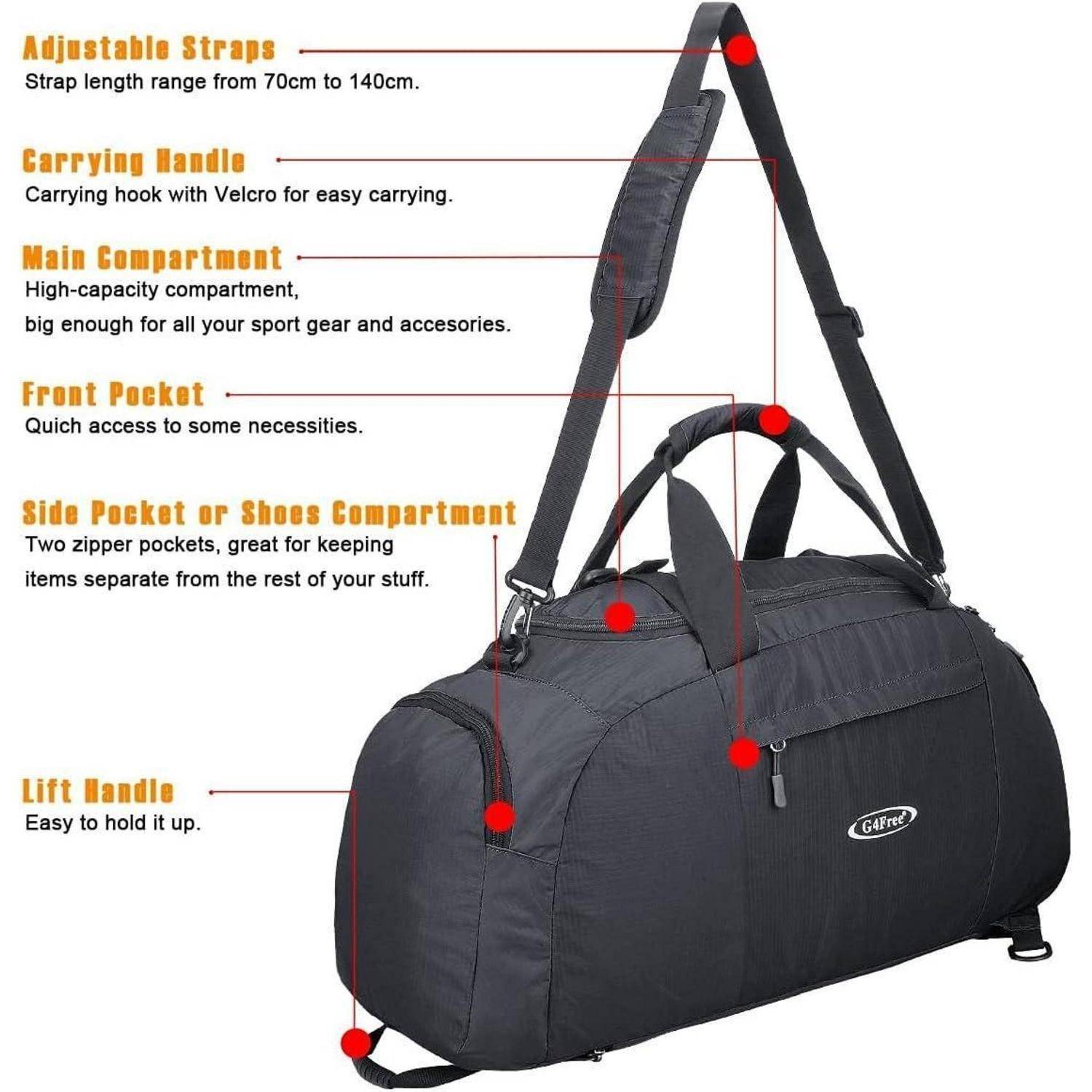 Reisetasche 40L 3Wege Schuhfach Herren Damen Schwarz