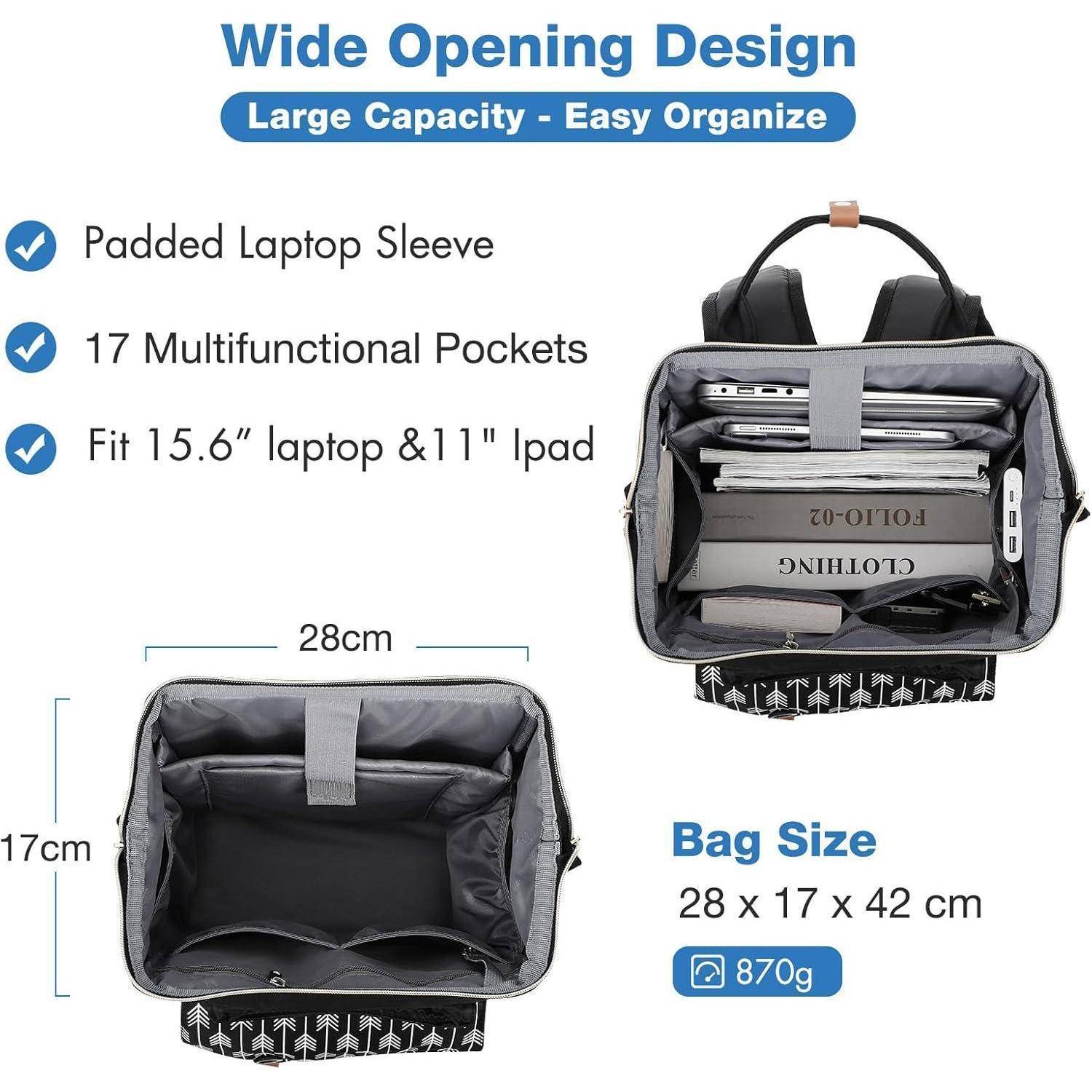 Rucksack Damen Schulrucksack Daypack 15.6 Zoll Pfeil Schwarz