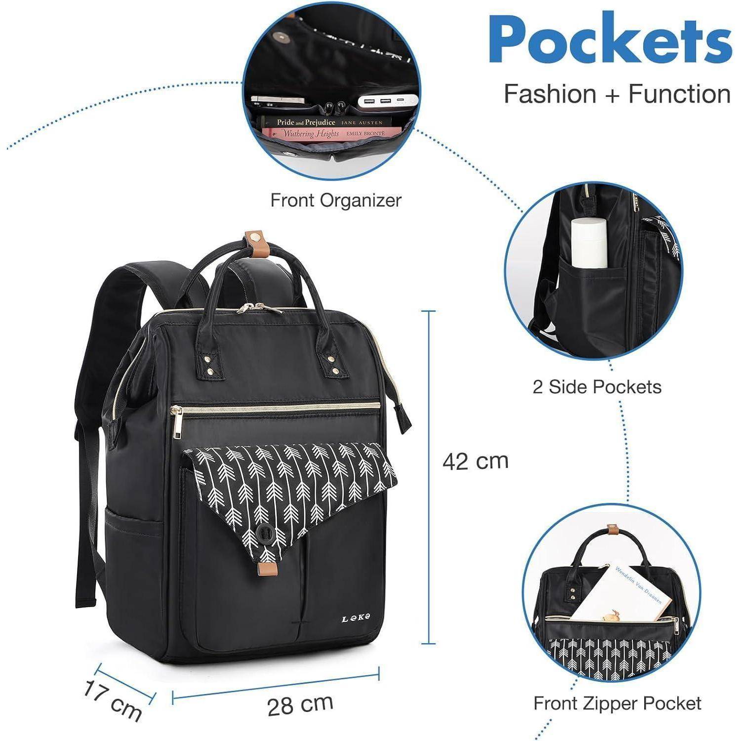 Rucksack Damen Schulrucksack Daypack 15.6 Zoll Pfeil Schwarz