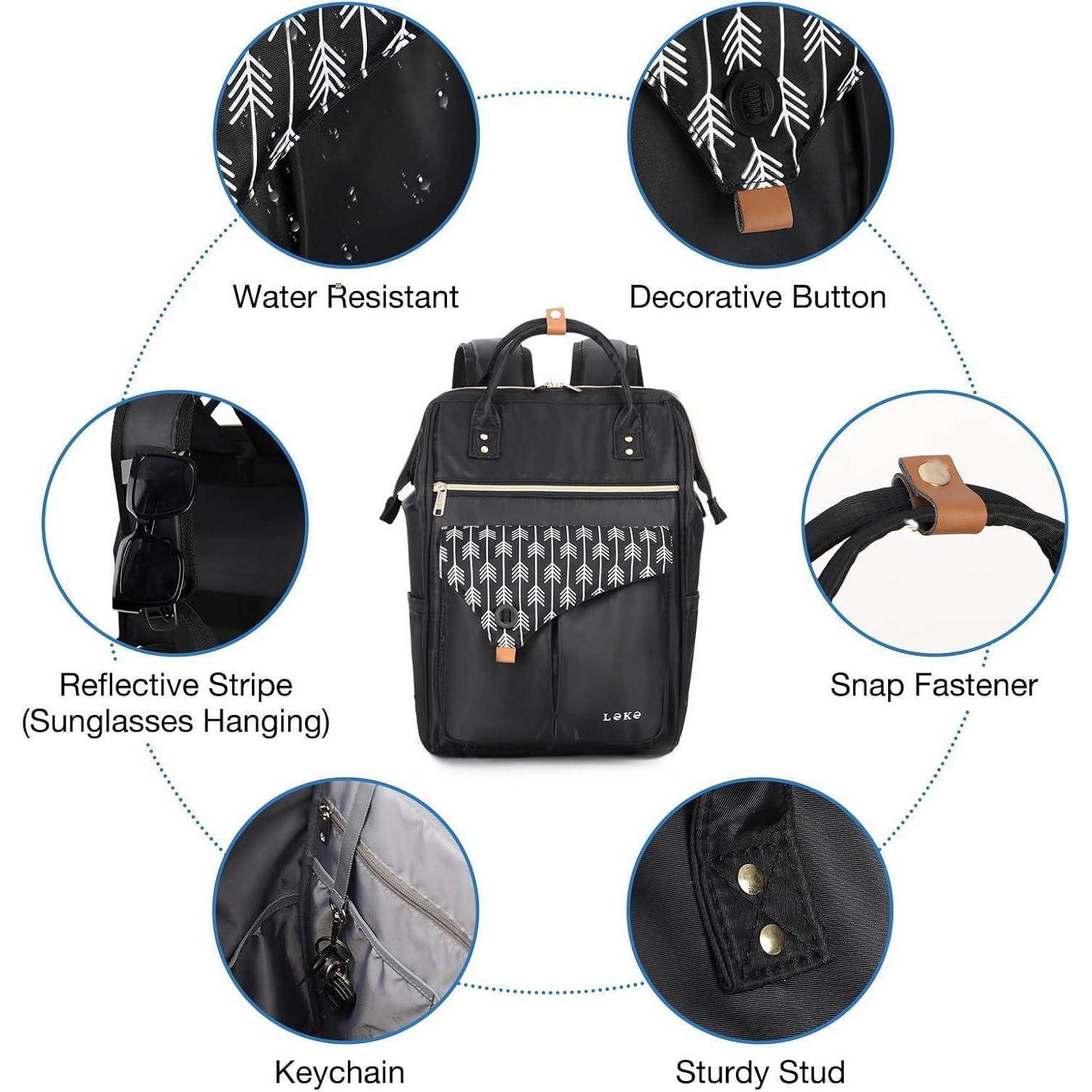 Rucksack Damen Schulrucksack Daypack 15.6 Zoll Pfeil Schwarz