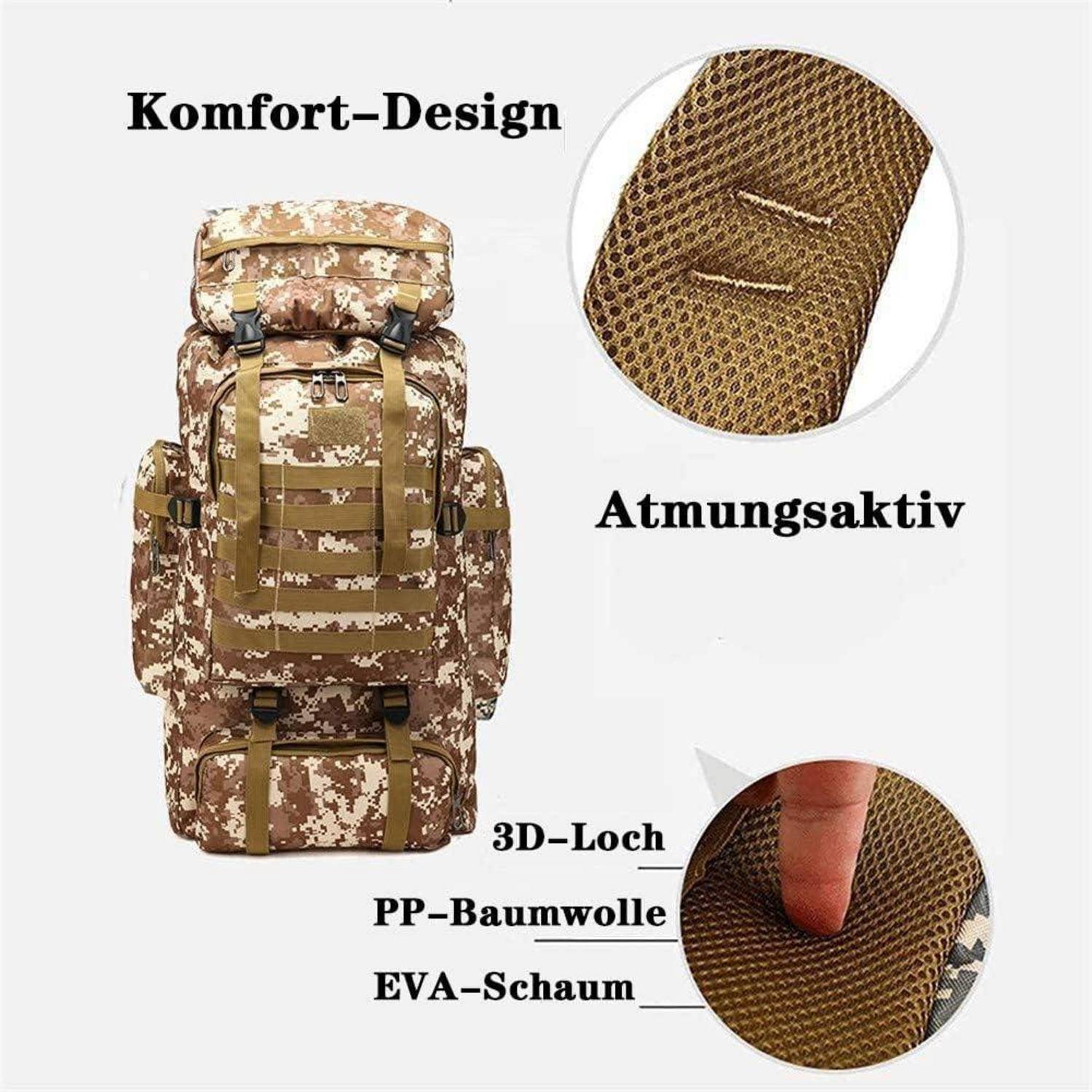 Rucksack Wanderrucksack Trekkingrucksack 60L 80L Desert Camouflage