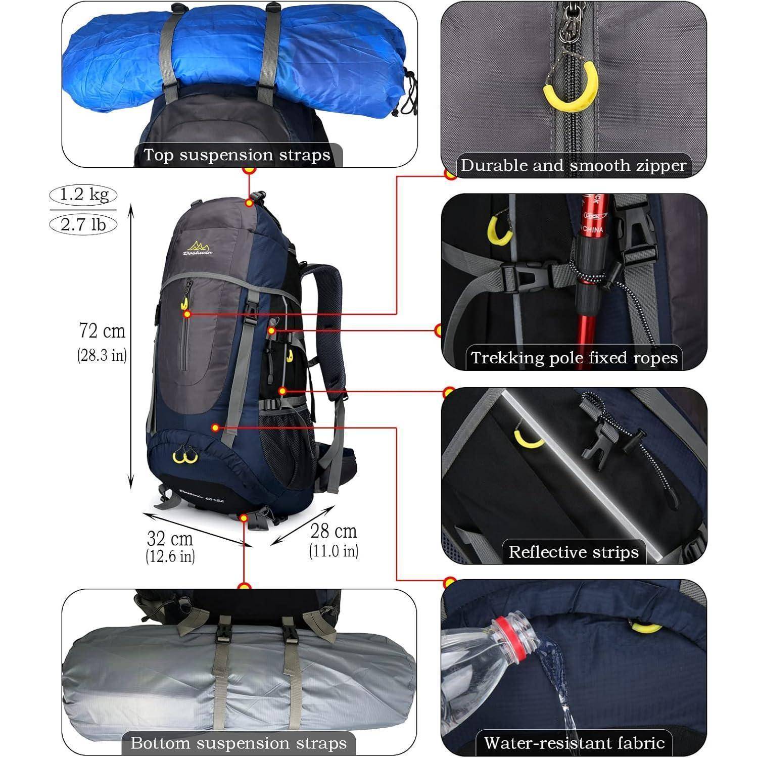 Trekkingrucksack 70L Campingrucksack Damen Herren XL Dunkelblau