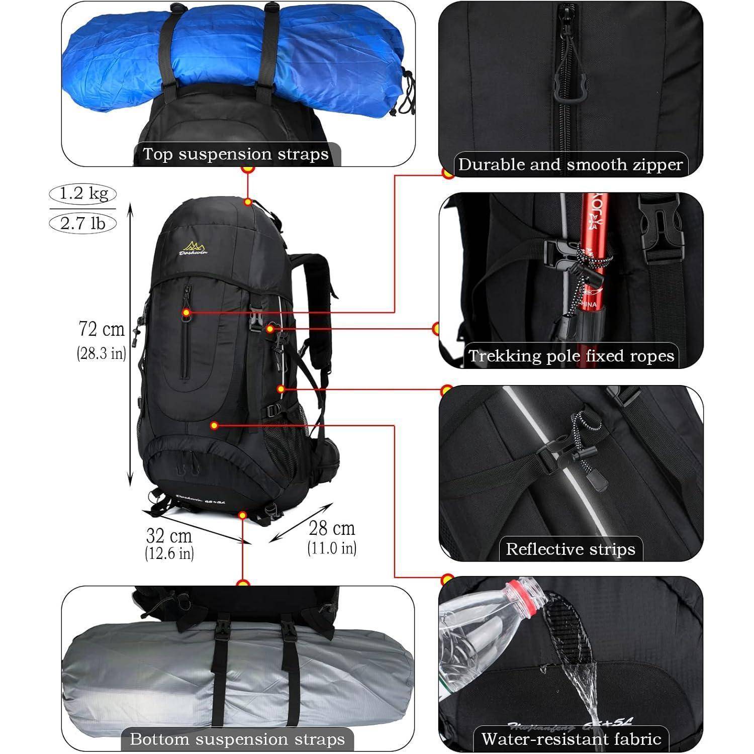 Rucksack 70L Trekking Reiserucksack Damen Herren XL Schwarz