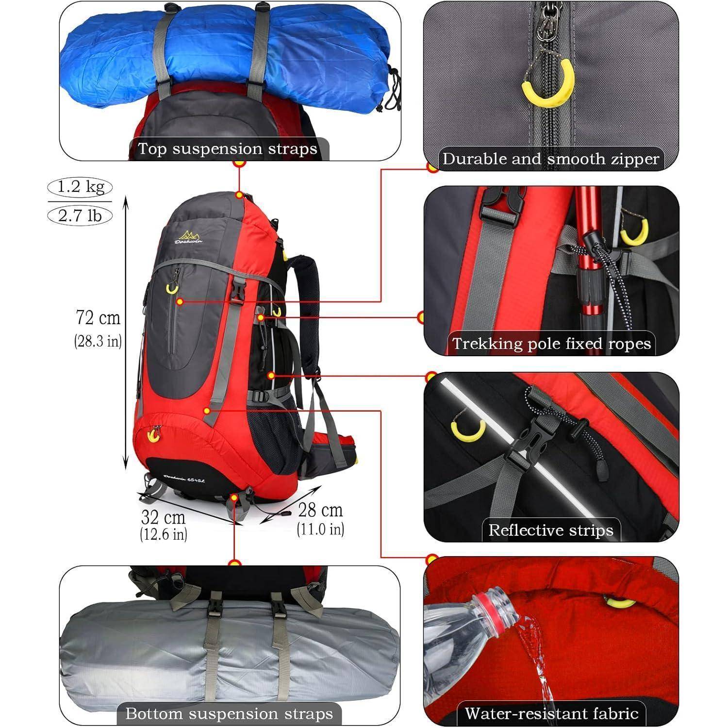 Rucksack 70L Trekkingrucksack Reiserucksack Damen Herren XL Rot