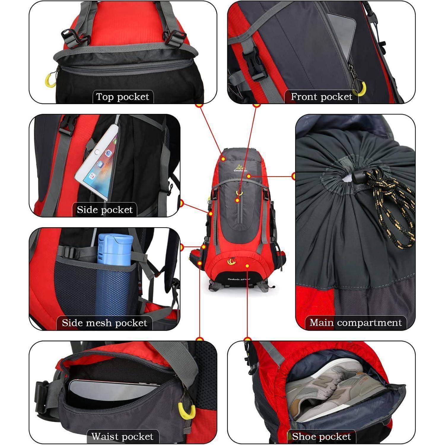 Rucksack 70L Trekkingrucksack Reiserucksack Damen Herren XL Rot