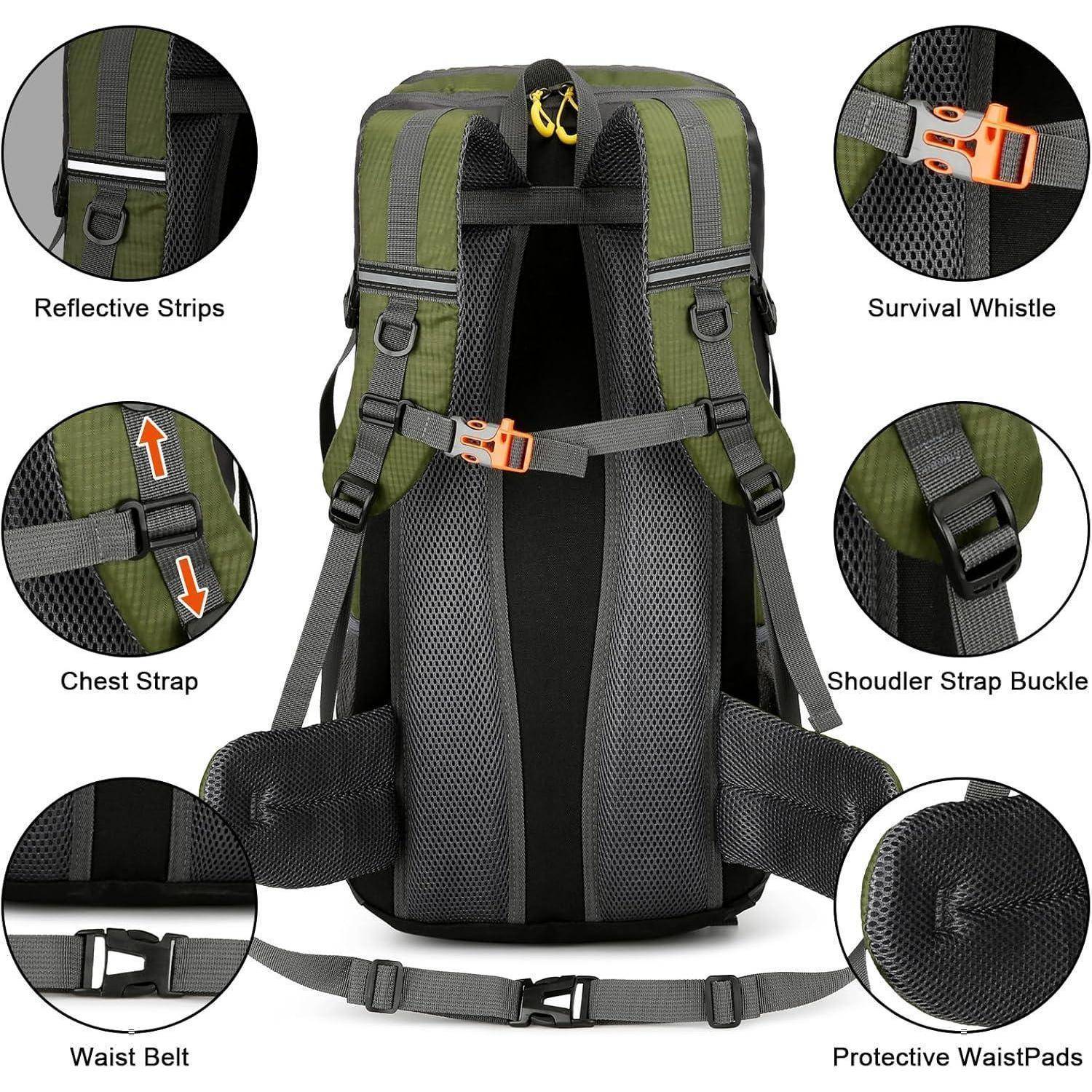 Wanderrucksack 50L Trekkingrucksack Regenhülle Reiserucksack Braun