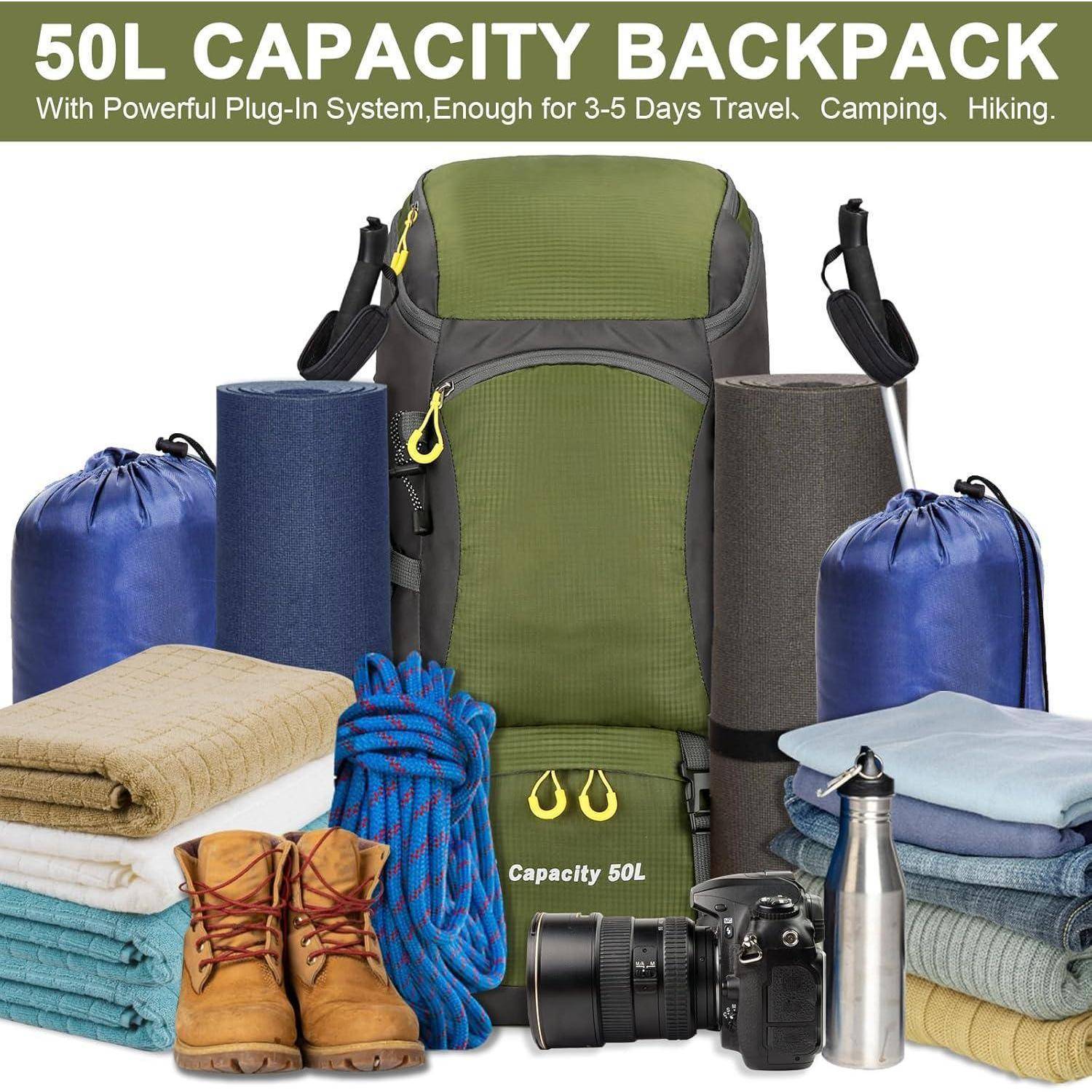 Wanderrucksack 50L Trekkingrucksack Regenhülle Reiserucksack Braun