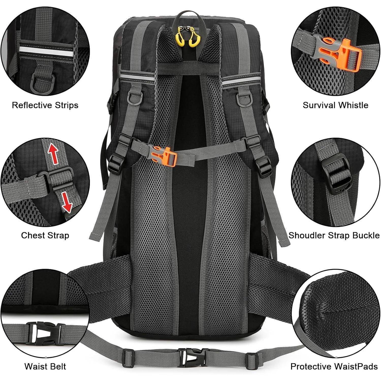Wanderrucksack 50L Trekkingrucksack Regenhülle Herren Schwarz
