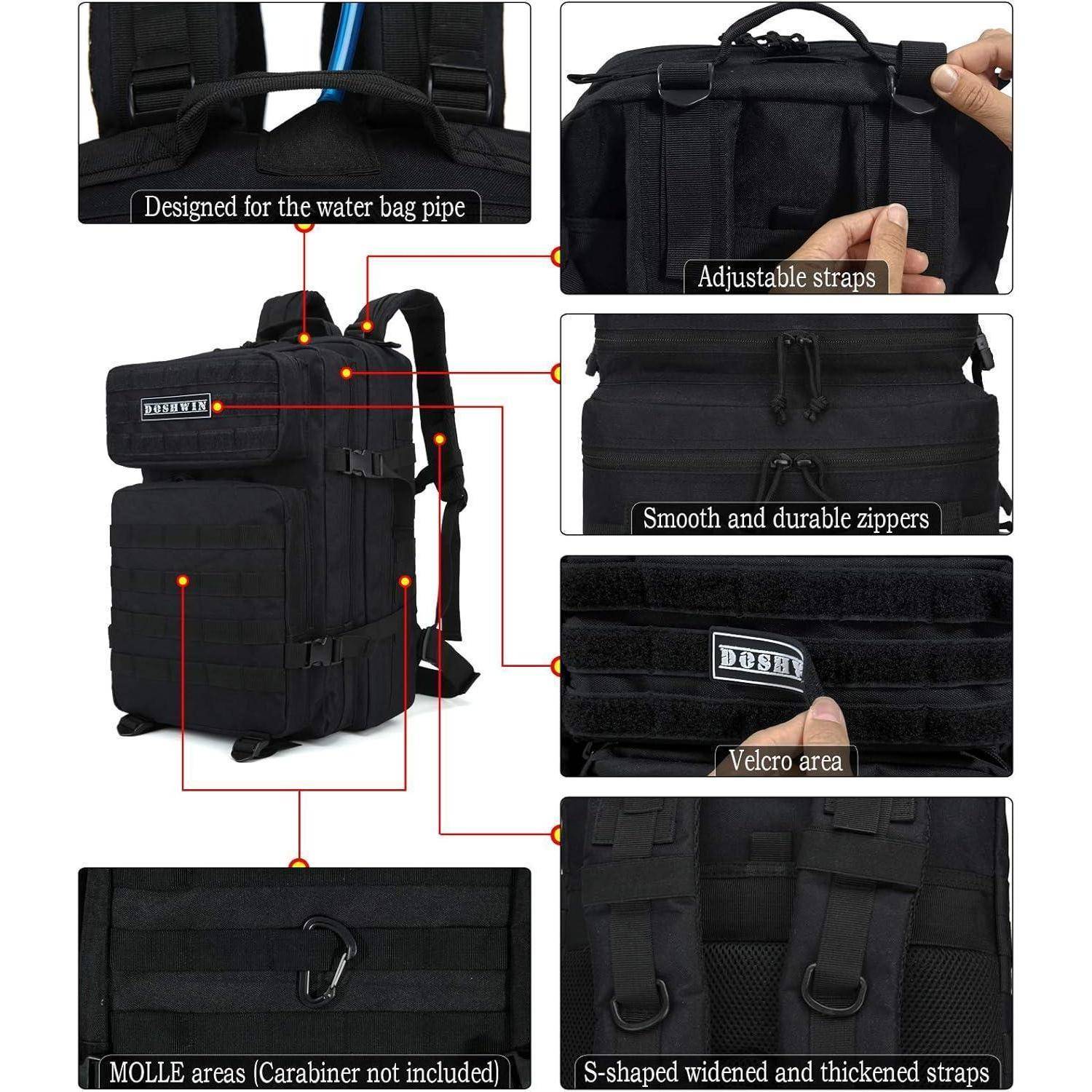 Rucksack 40L taktisch Militär Survival Molle Fluchtrucksack Schwarz