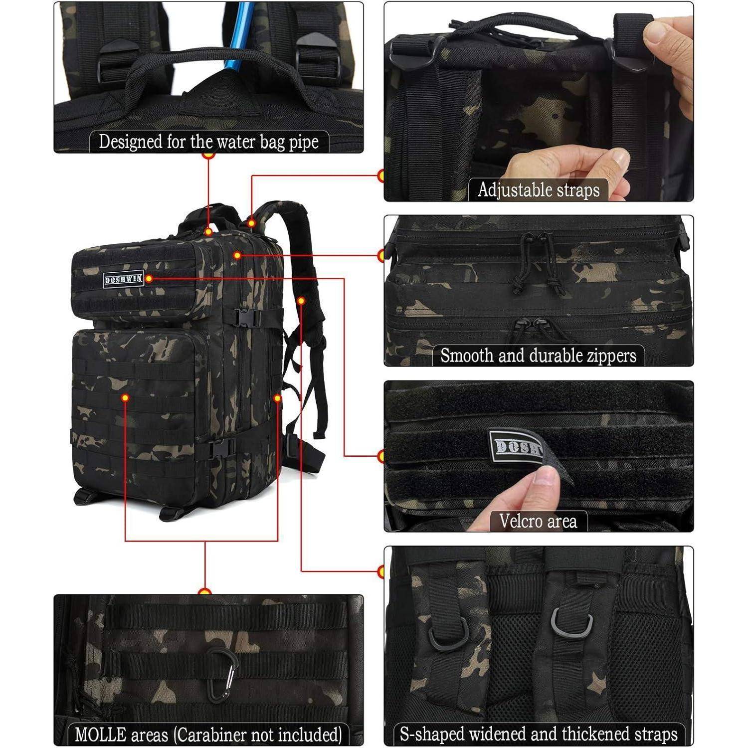 Rucksack 40L Taktisch Militär Molle Fluchtrucksack Armee Schwarzer Cp