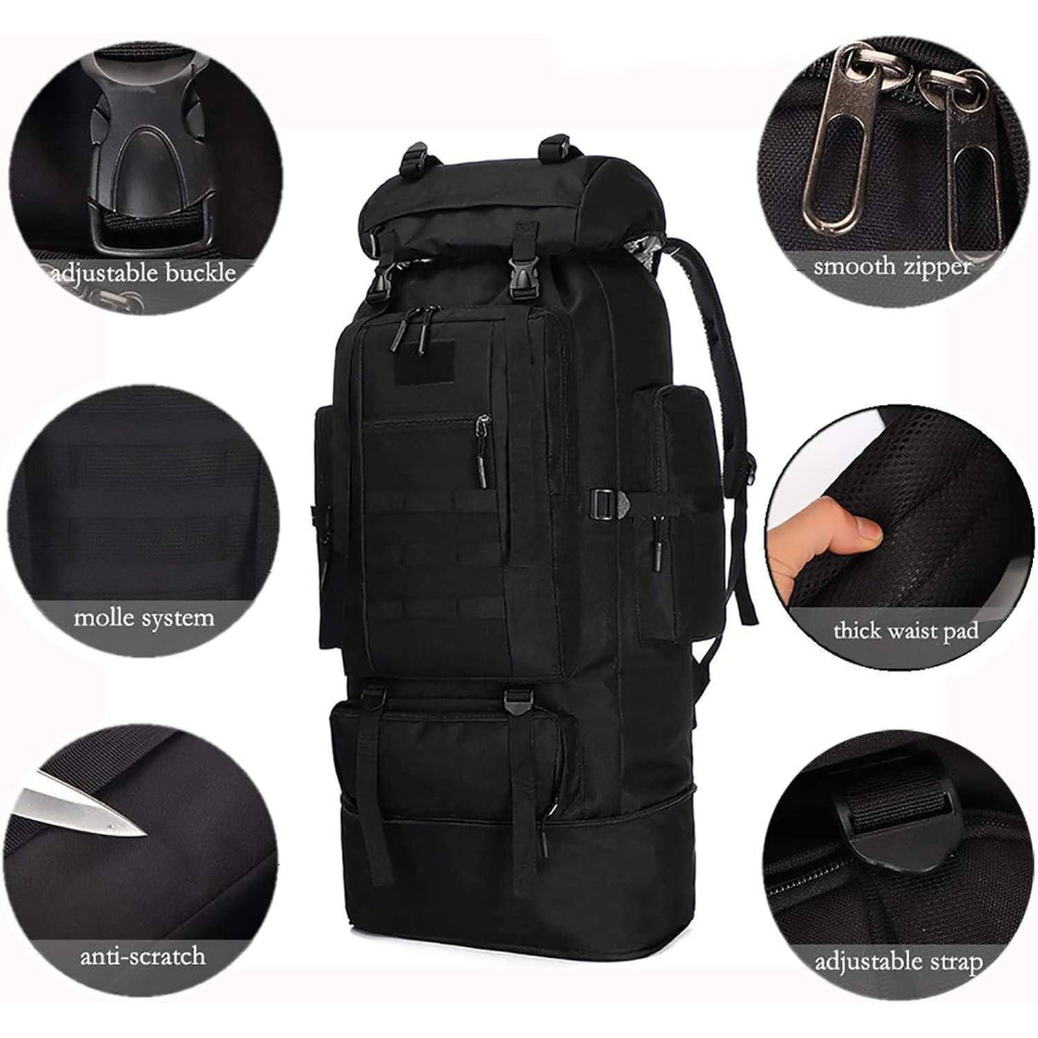 Trekkingrucksack 100L Herren Wasserdicht Molle Militär Schwarz