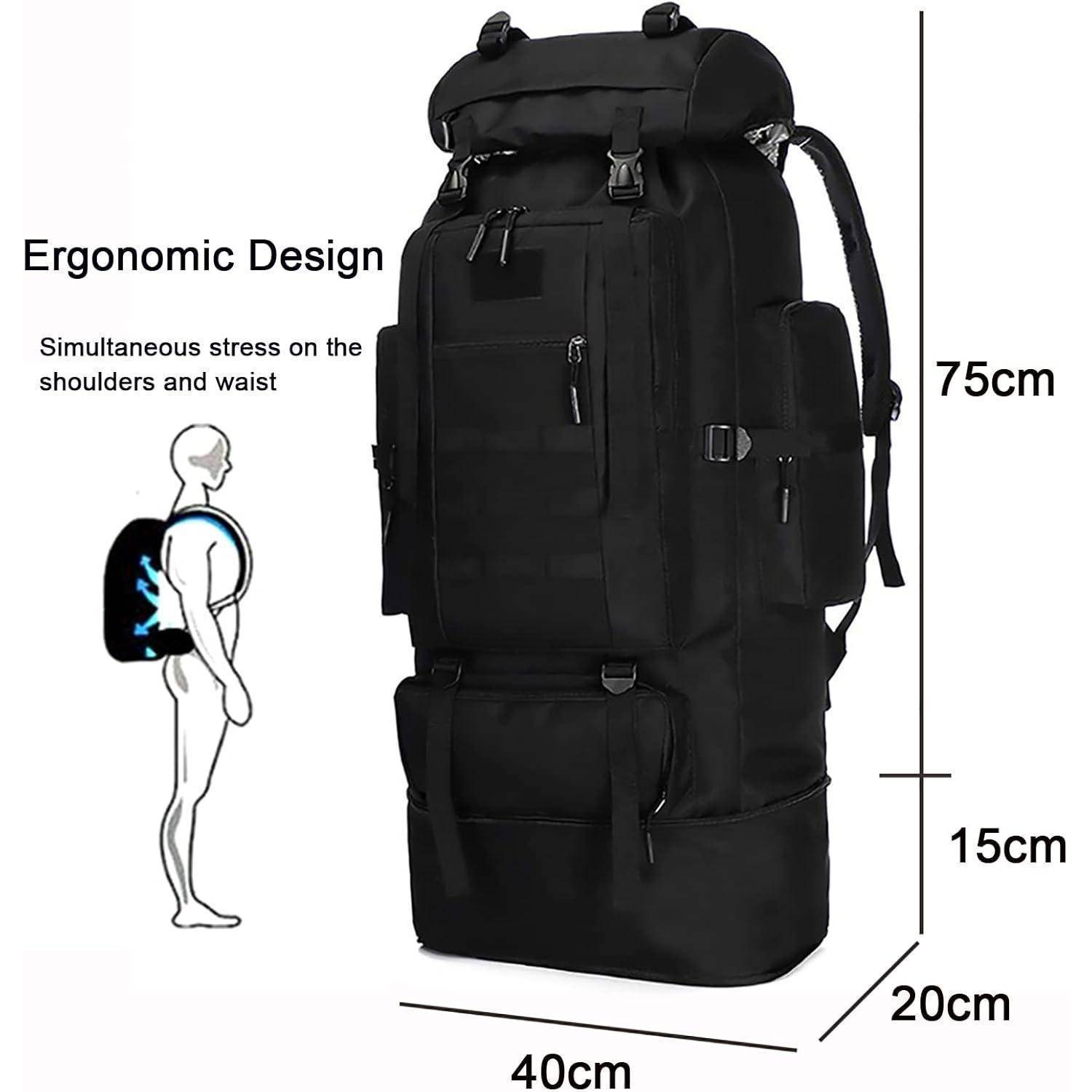 Trekkingrucksack 100L Herren Wasserdicht Molle Militär Schwarz