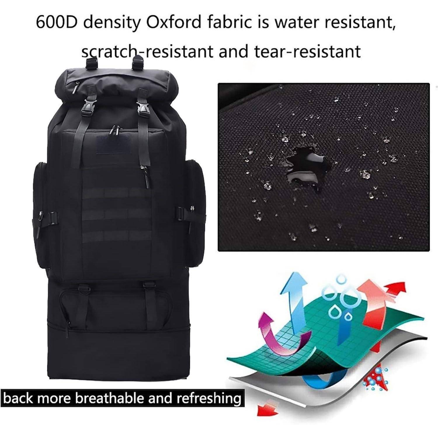 Trekkingrucksack 100L Herren Wasserdicht Molle Militär Schwarz