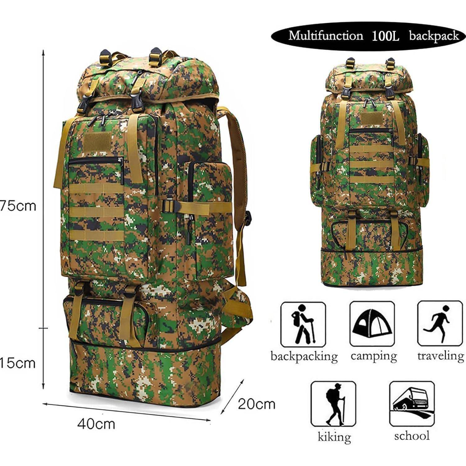 Trekkingrucksack Herren 100L Outdoor Wasserdicht Molle Grün