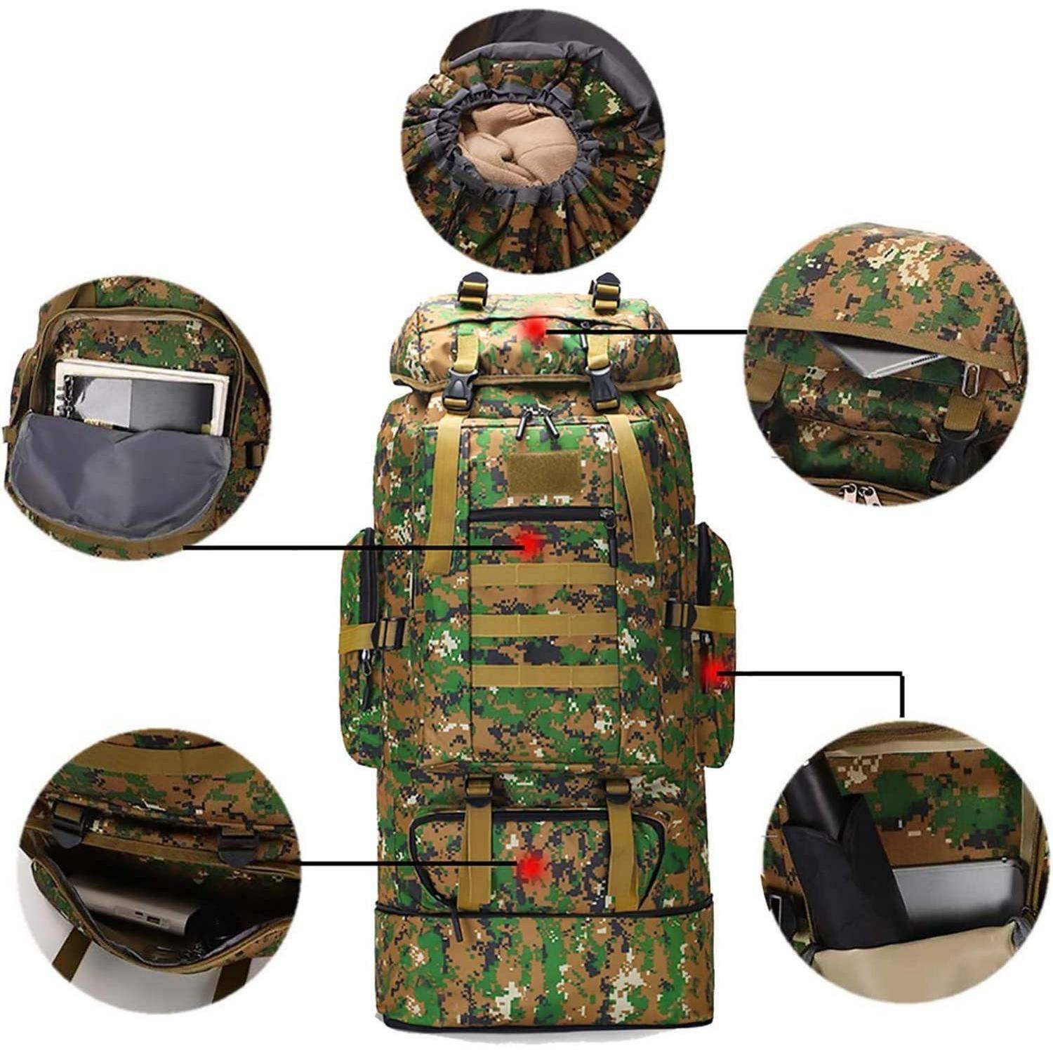 Trekkingrucksack Herren 100L Outdoor Wasserdicht Molle Grün