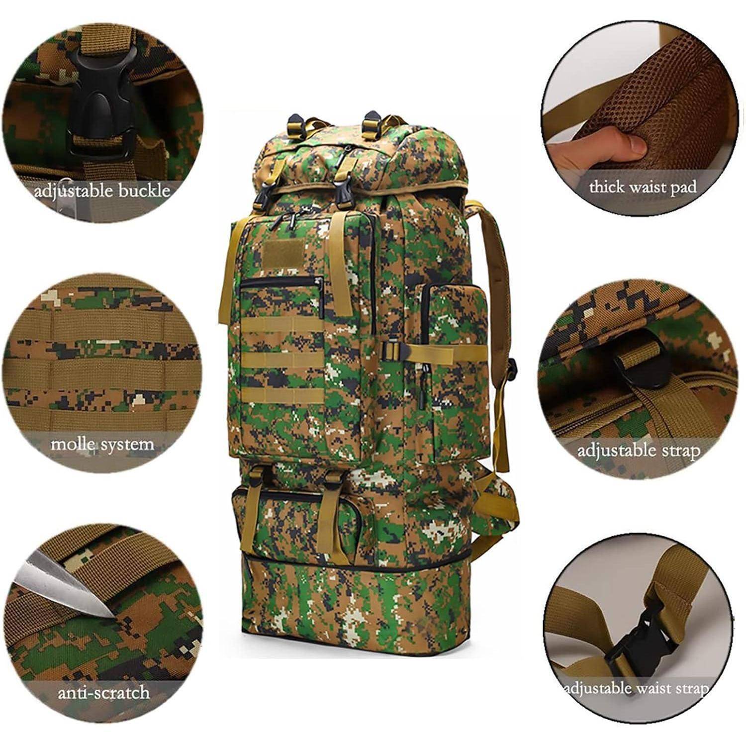 Trekkingrucksack Herren 100L Outdoor Wasserdicht Molle Grün