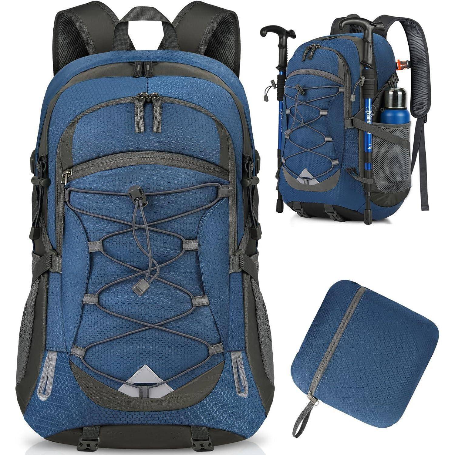 Wanderrucksack 40L Herren Damen wasserdicht faltbar leicht Marineblau